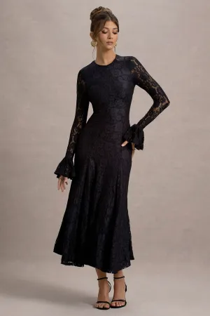 For Life | Black Lace Long-Sleeve Midi Dress Club L London