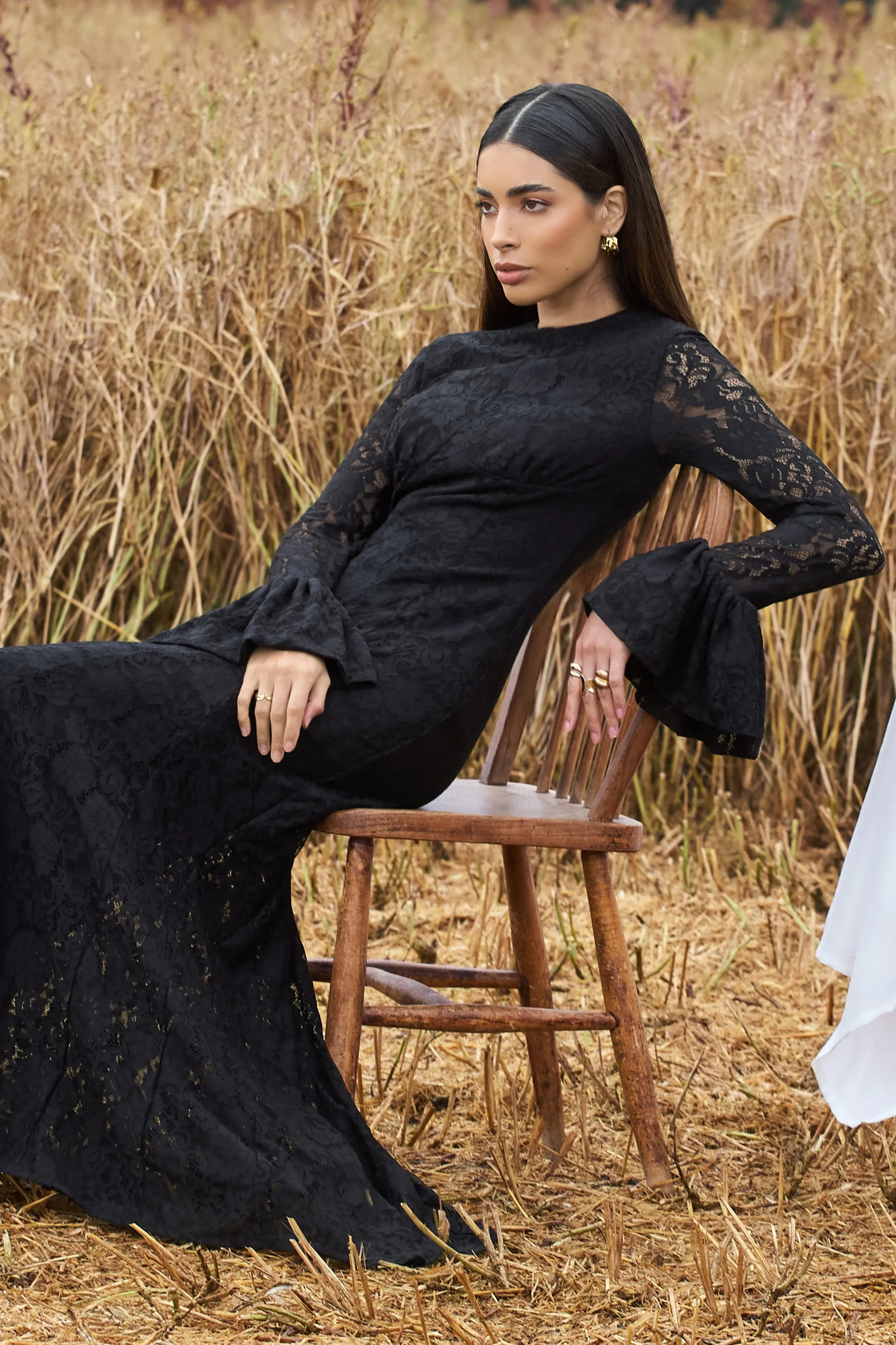 For Life | Black Lace Long-Sleeve Midi Dress Club L London