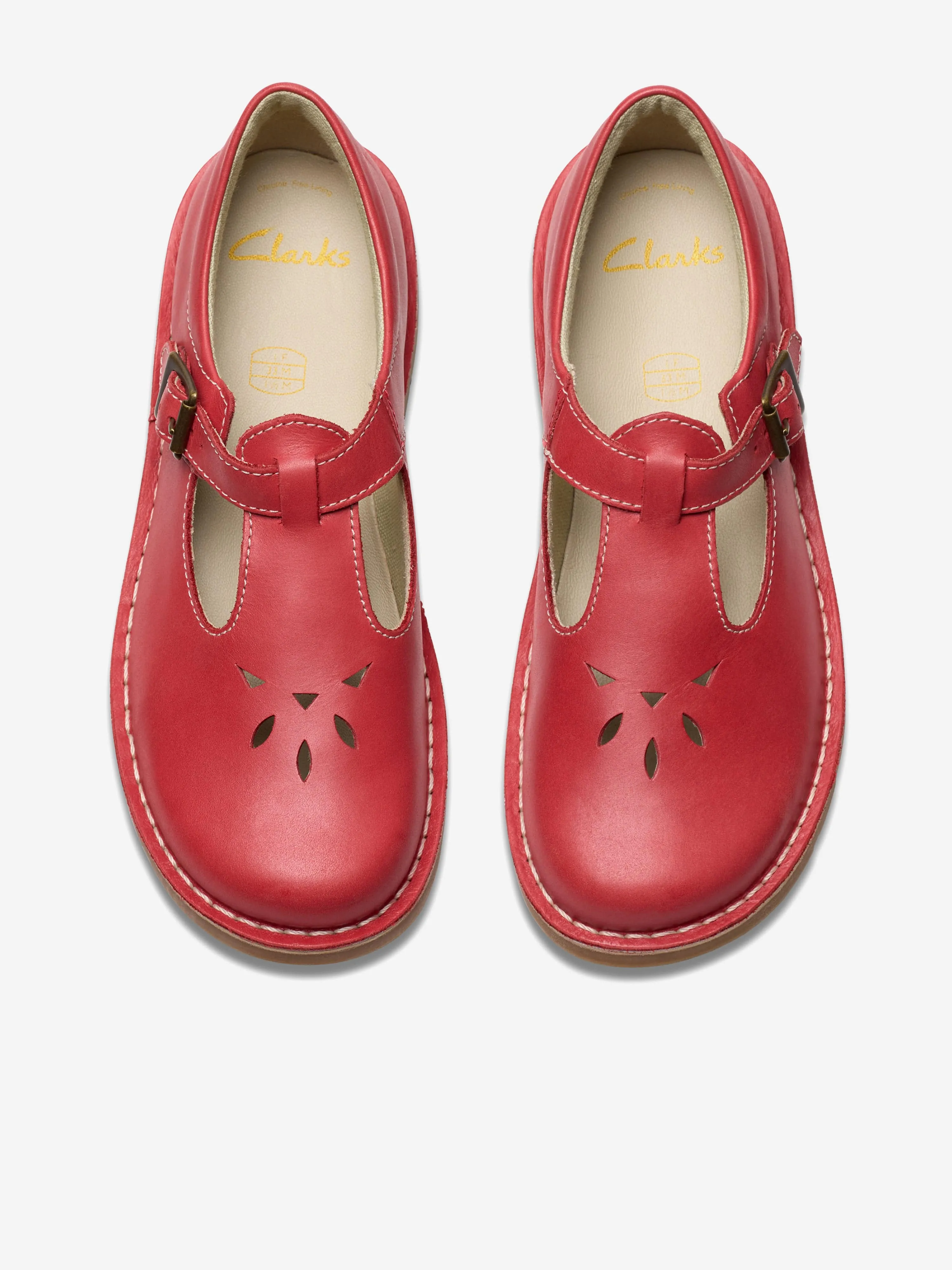 Girls Leather Joyful Skip T-Bar Shoes in Red