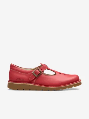 Girls Leather Joyful Skip T-Bar Shoes in Red