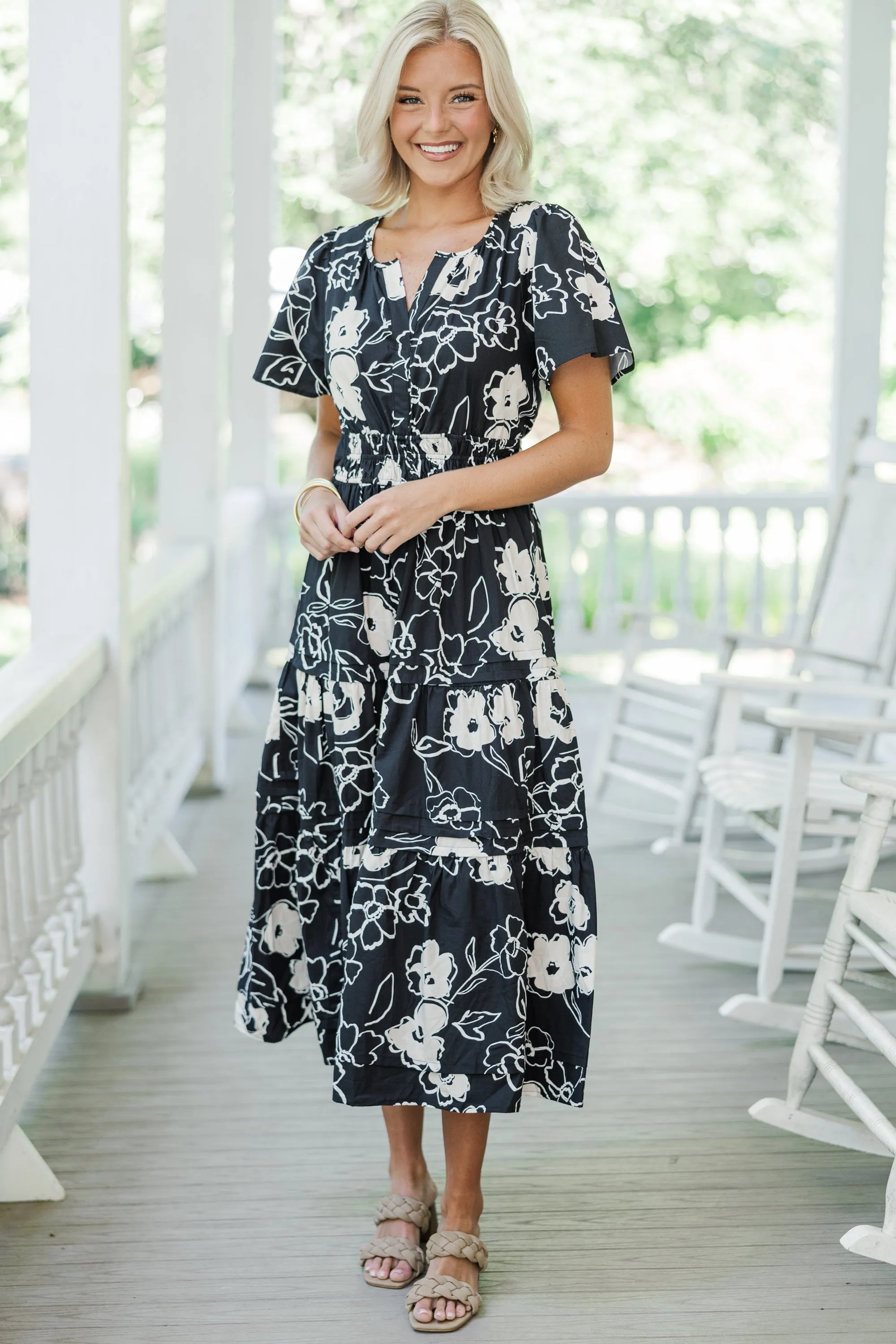 I'll Be Seeing You Black Floral Maxi Dress