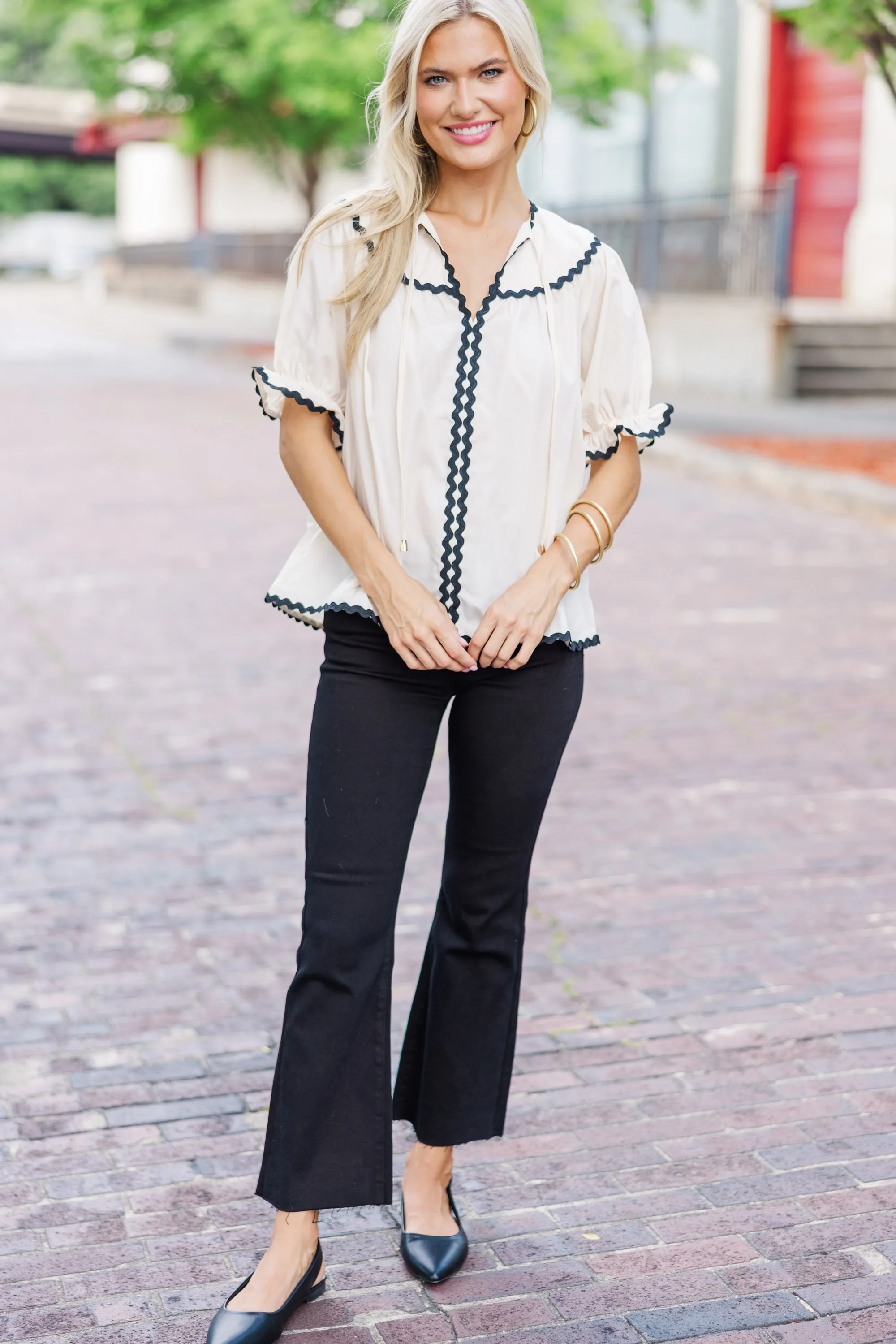 In A Dream Ecru White Rickrack Blouse