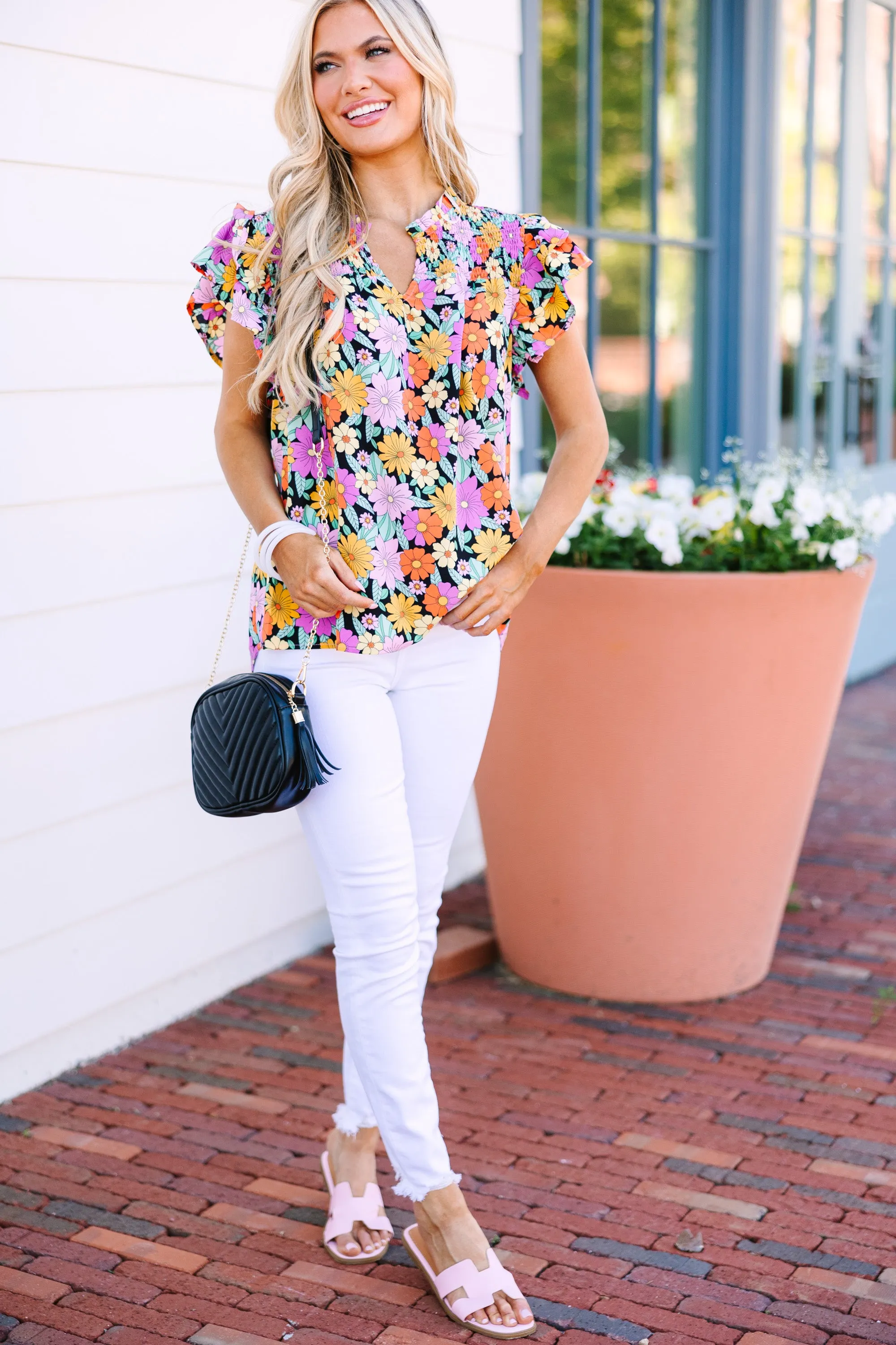 In Your Dreams Black Floral Blouse