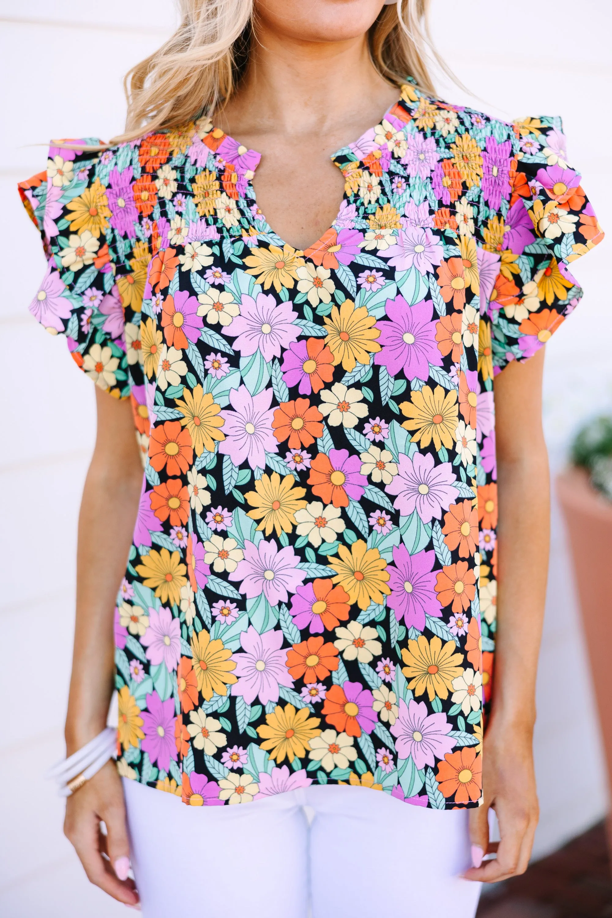 In Your Dreams Black Floral Blouse