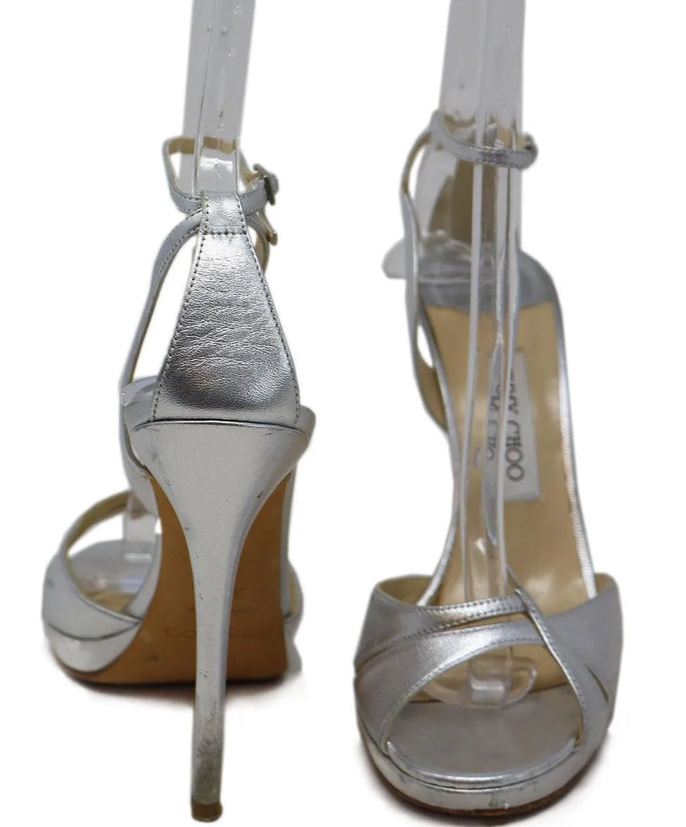 Jimmy Choo Silver Leather Heeled Sandals sz 8.5