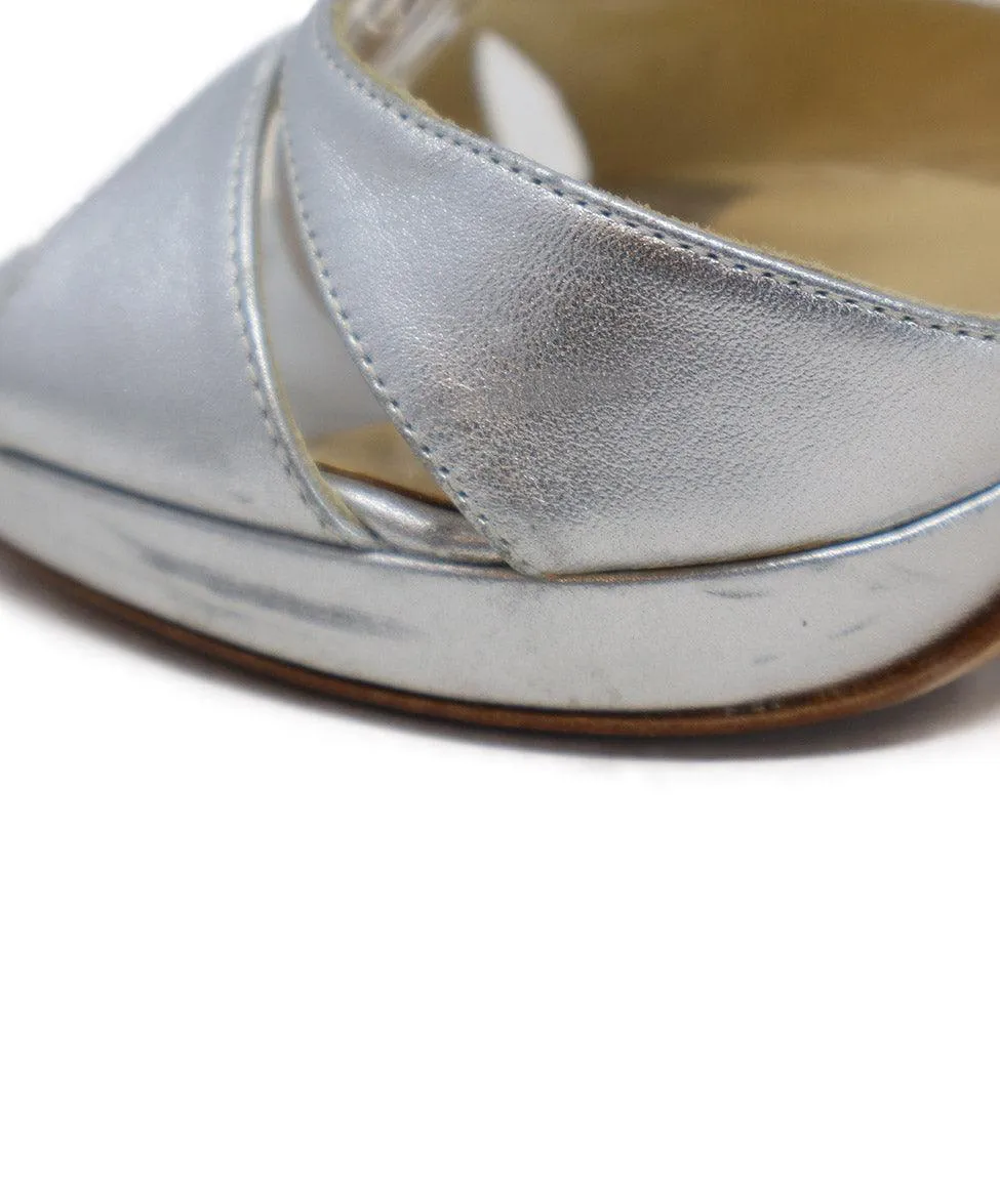 Jimmy Choo Silver Leather Heeled Sandals sz 8.5