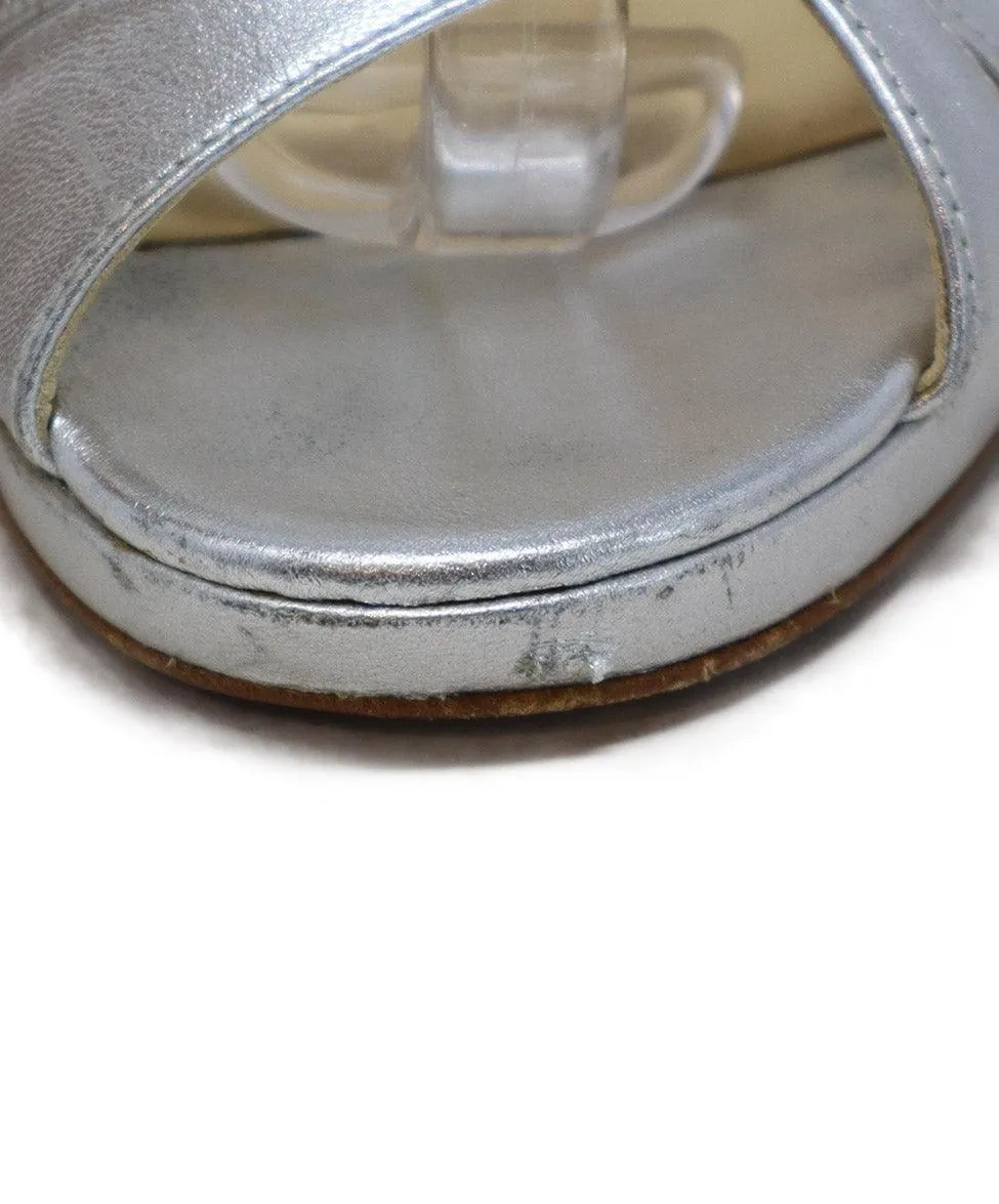 Jimmy Choo Silver Leather Heeled Sandals sz 8.5