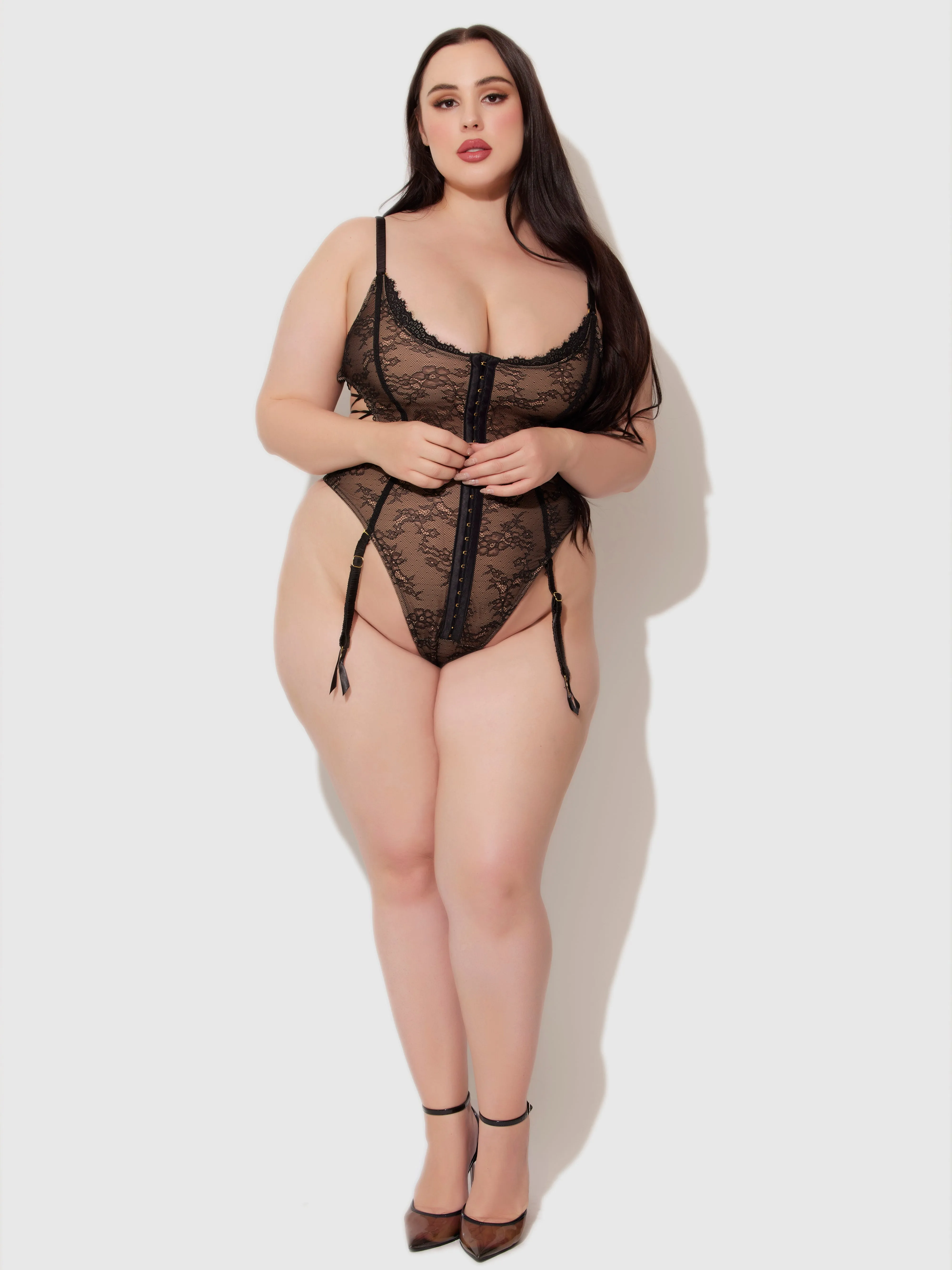 Luella Hook & Eye Front Strappy Lace Teddy