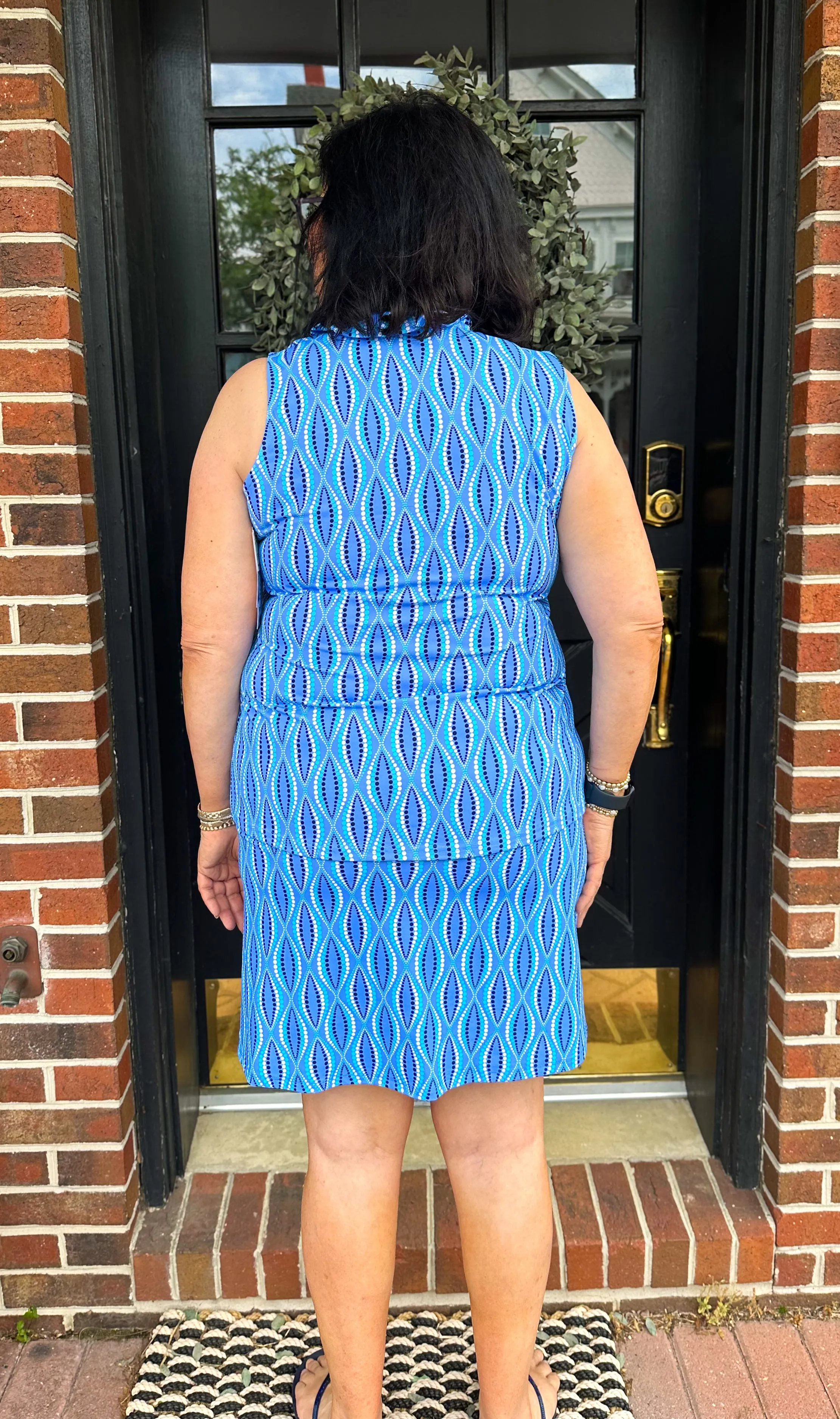 Lulu B Blue Dots Ruffle V-Neck Tank