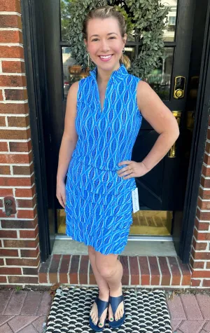 Lulu B Blue Dots Sleeveless Zip Top