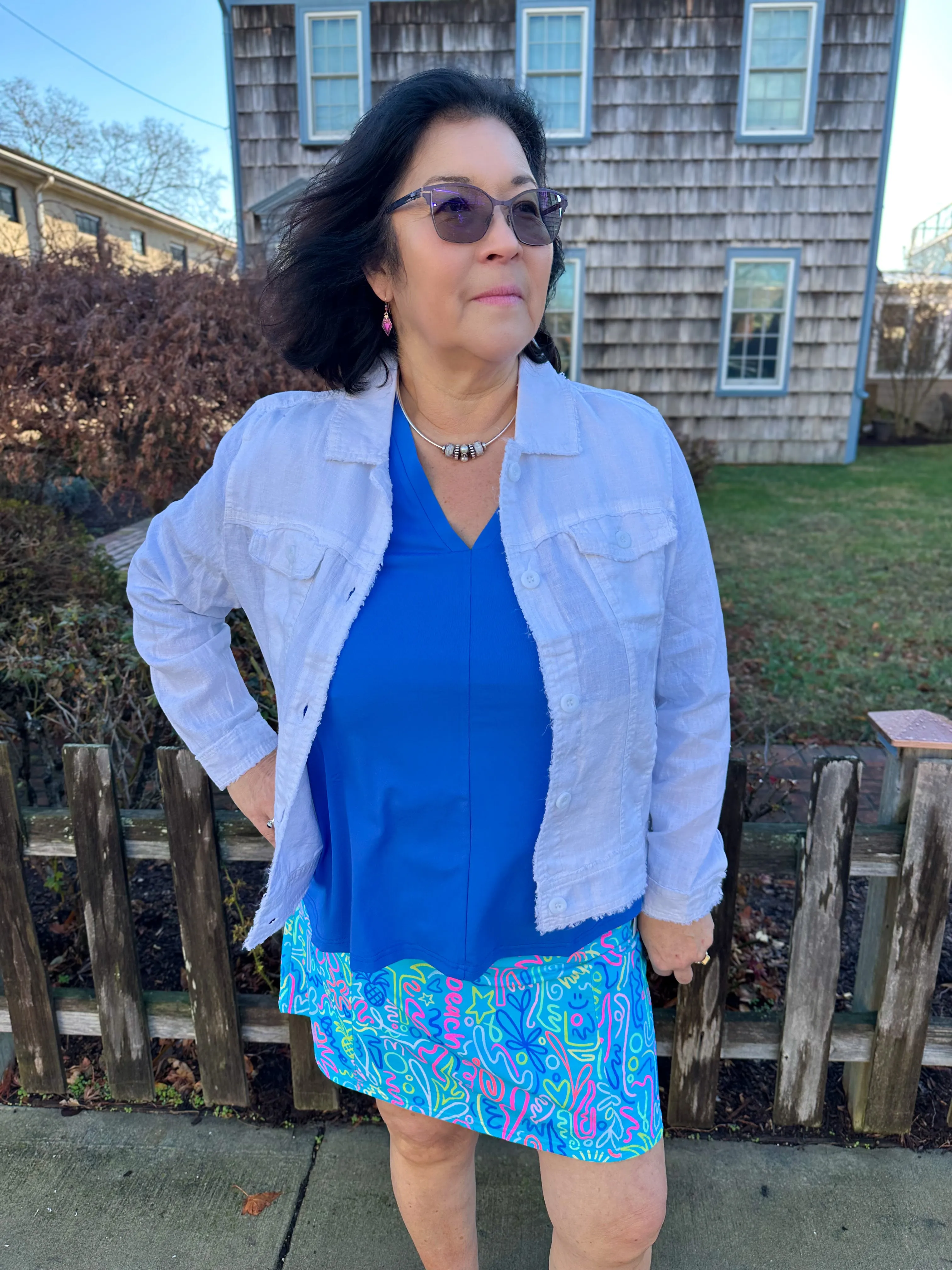 Lulu B Blue V-Neck 3/4 Sleeve Top