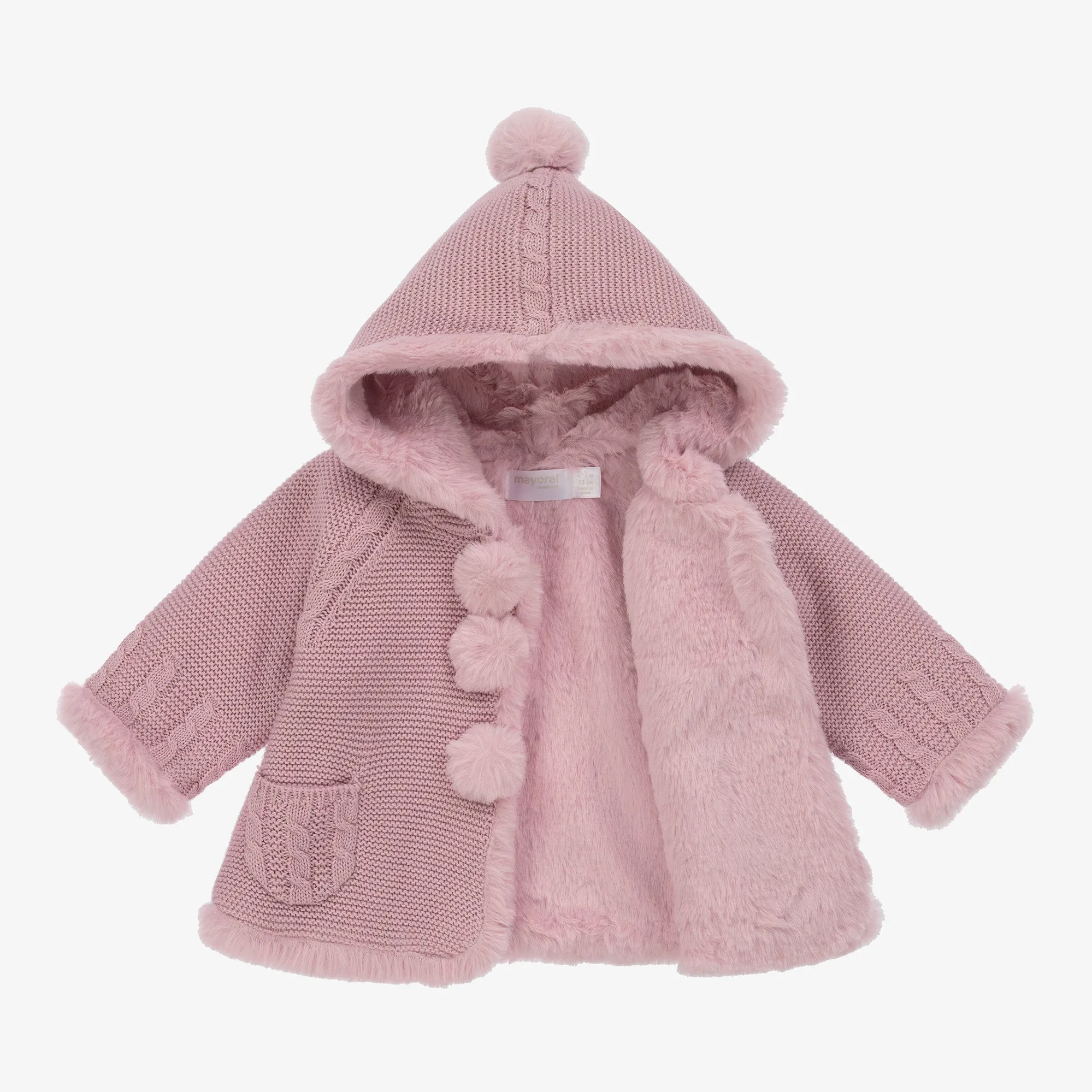 Mauve Pom Knitted Hood Jacket