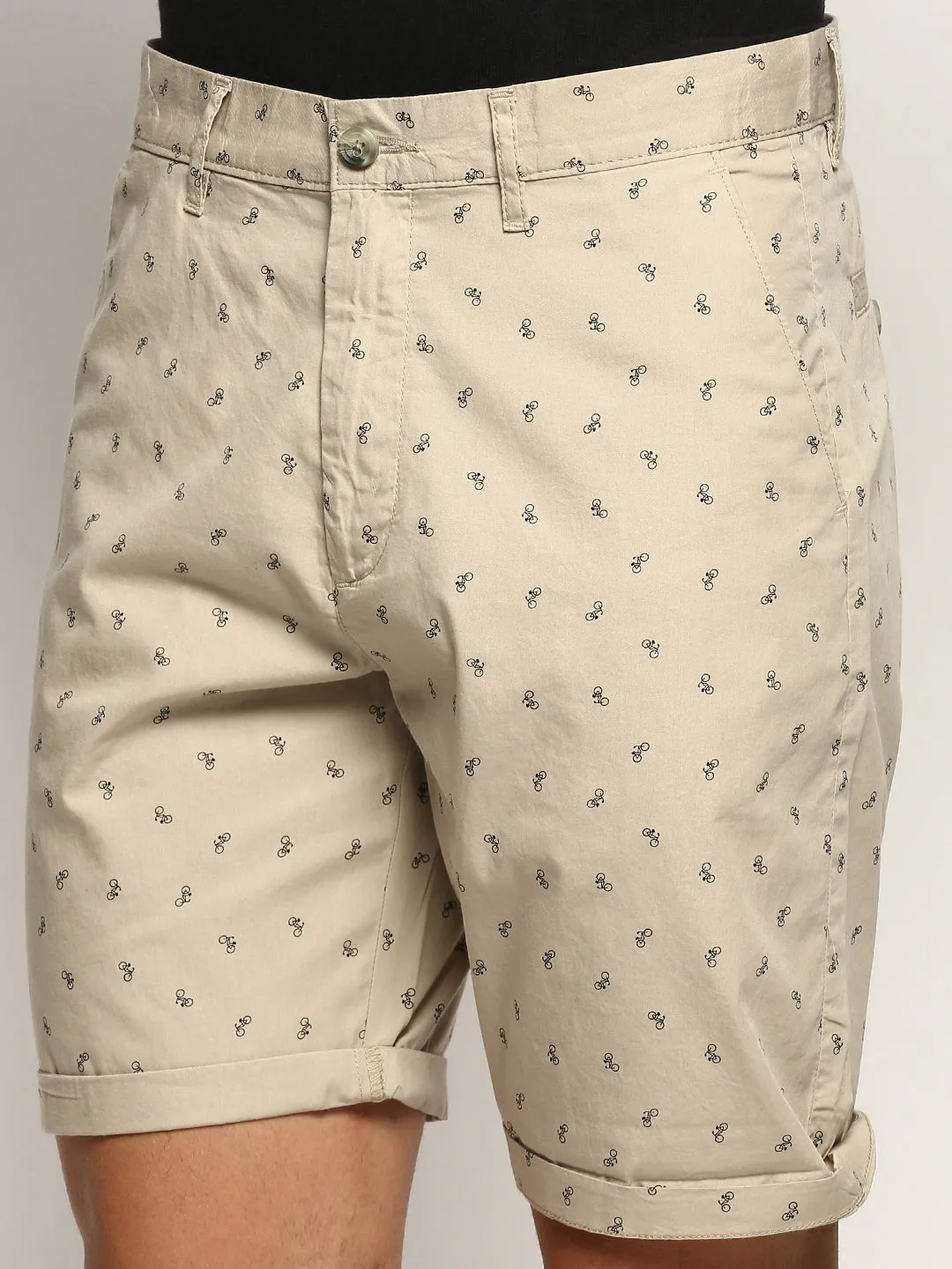 Men Beige Conversational Printed Cotton Shorts