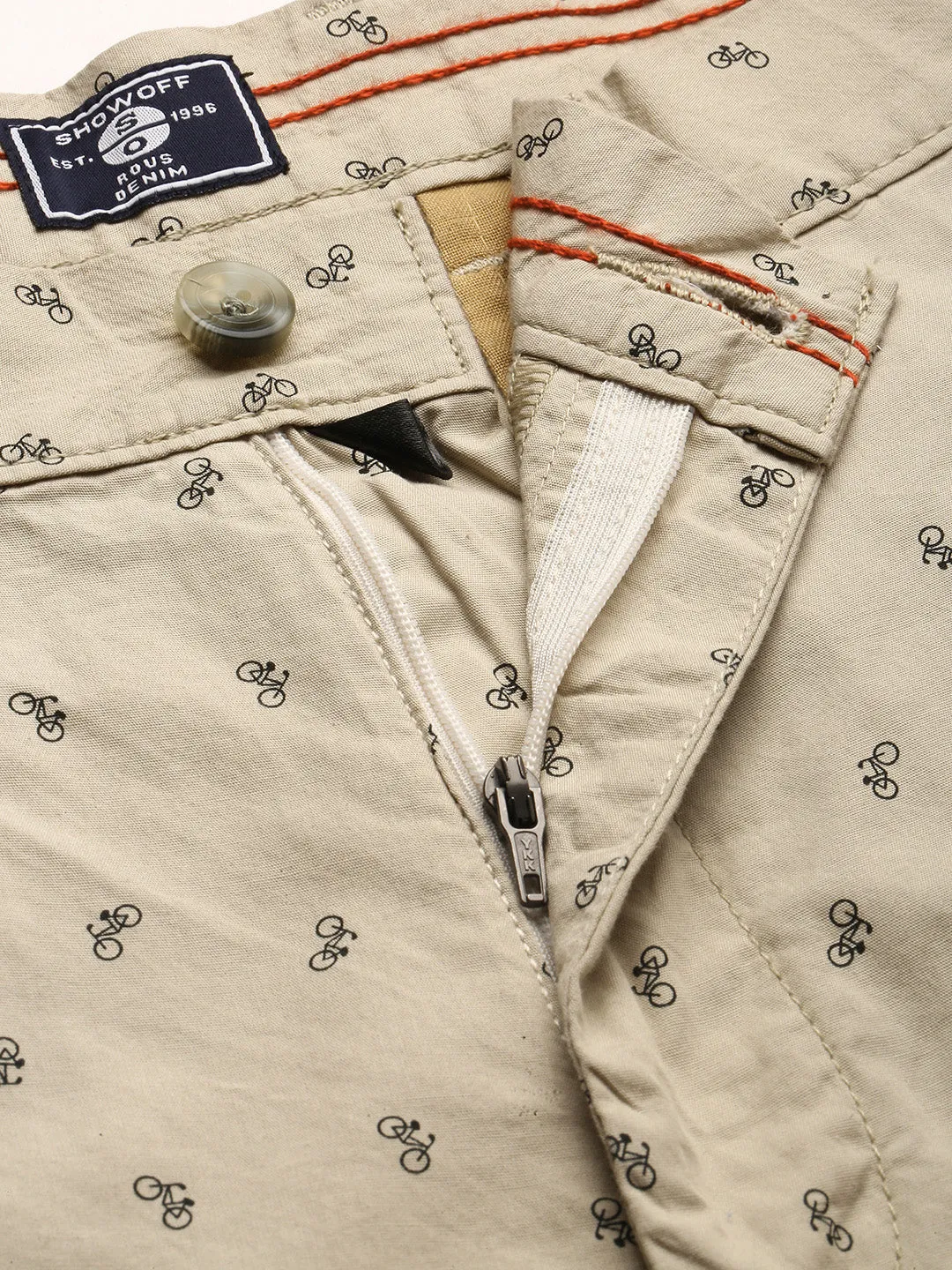 Men Beige Conversational Printed Cotton Shorts