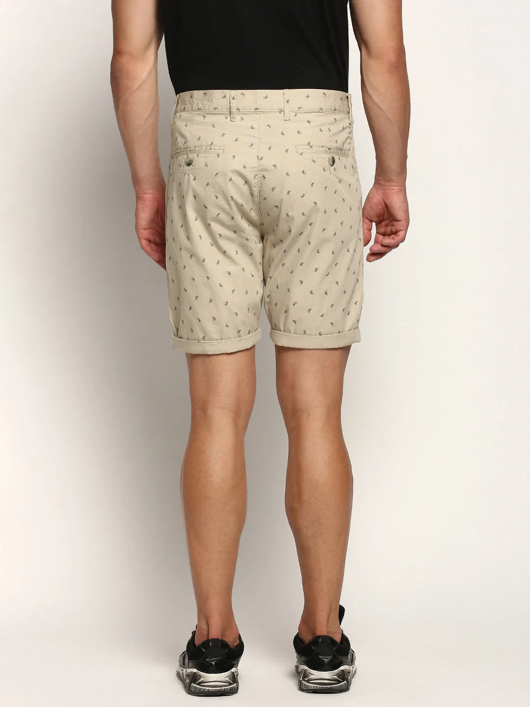 Men Beige Conversational Printed Cotton Shorts
