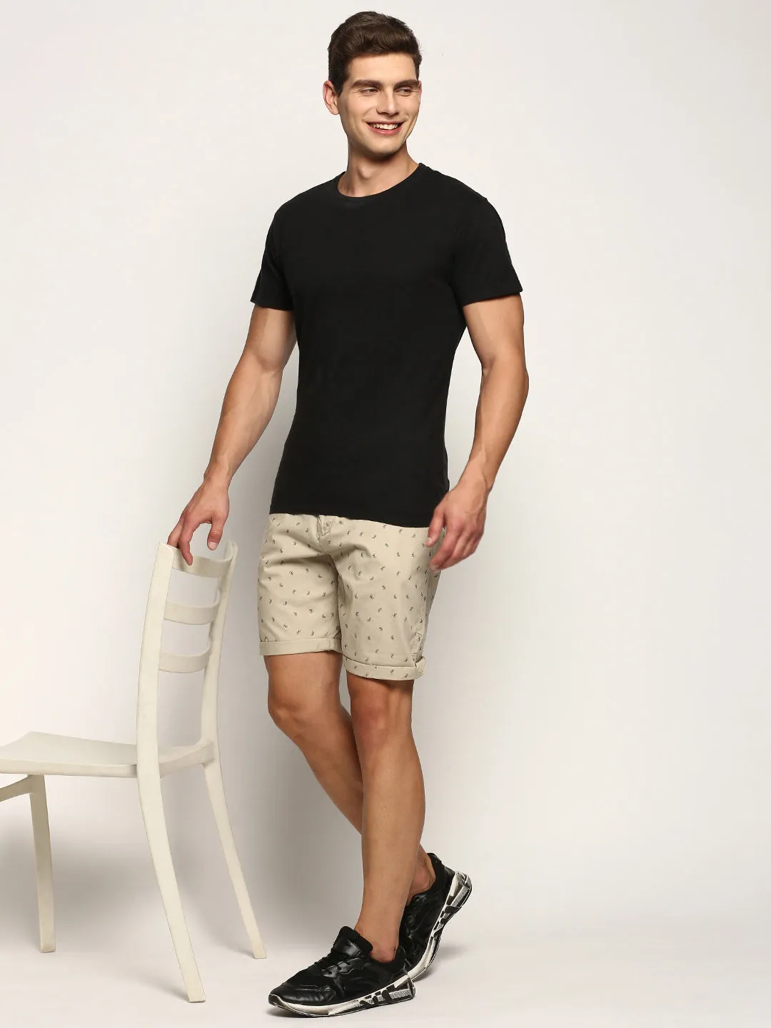 Men Beige Conversational Printed Cotton Shorts