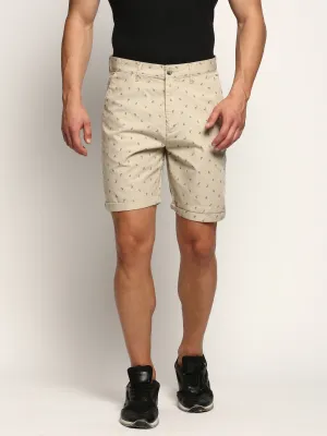 Men Beige Conversational Printed Cotton Shorts