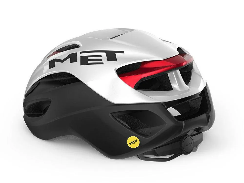 MET Rivale MIPS Road Cycling Helmet (White/Black/Red Metallic/Matt Glossy)