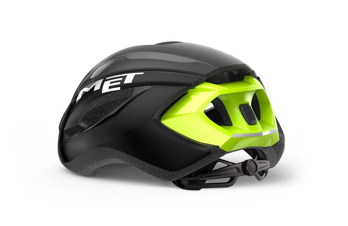 MET Strale Road Cycling Helmet (Black Fluo Yellow Reflective)