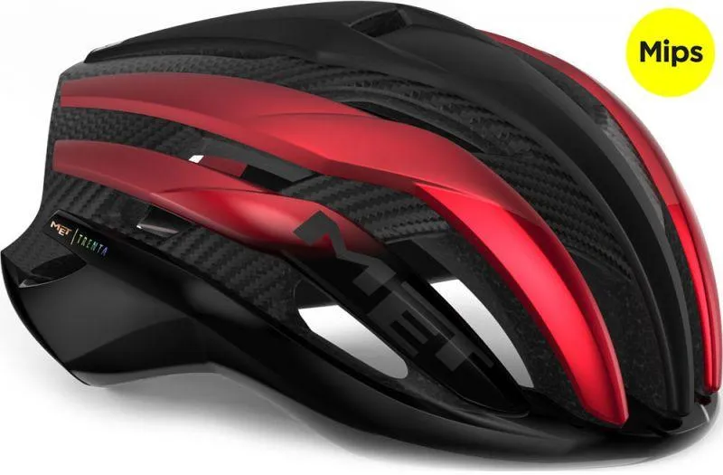MET Trenta 3K Carbon MIPS Road Cycling Helmet (Black/Red Metallic/Matt Glossy)