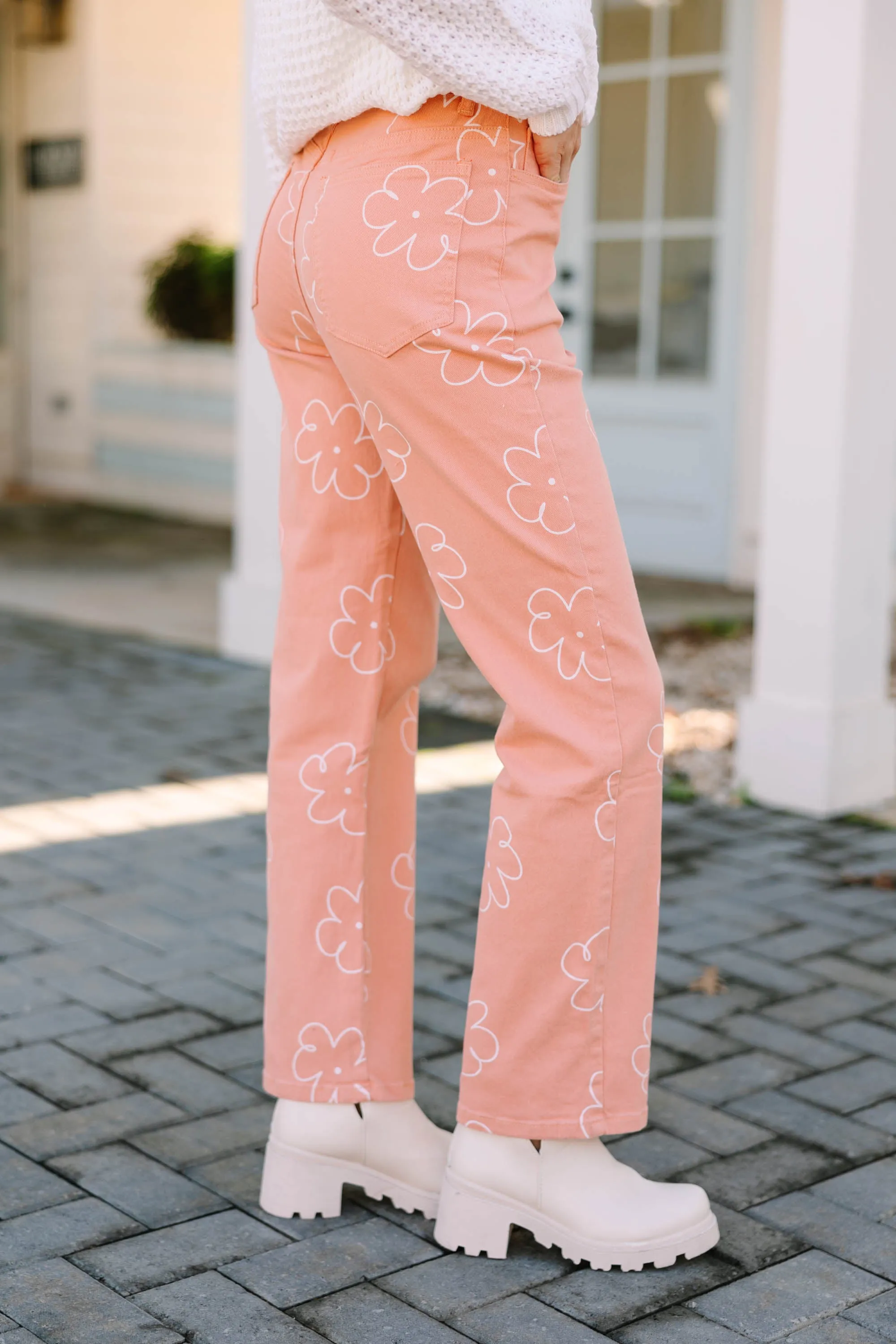Never Too Late Salmon Pink Floral Pants