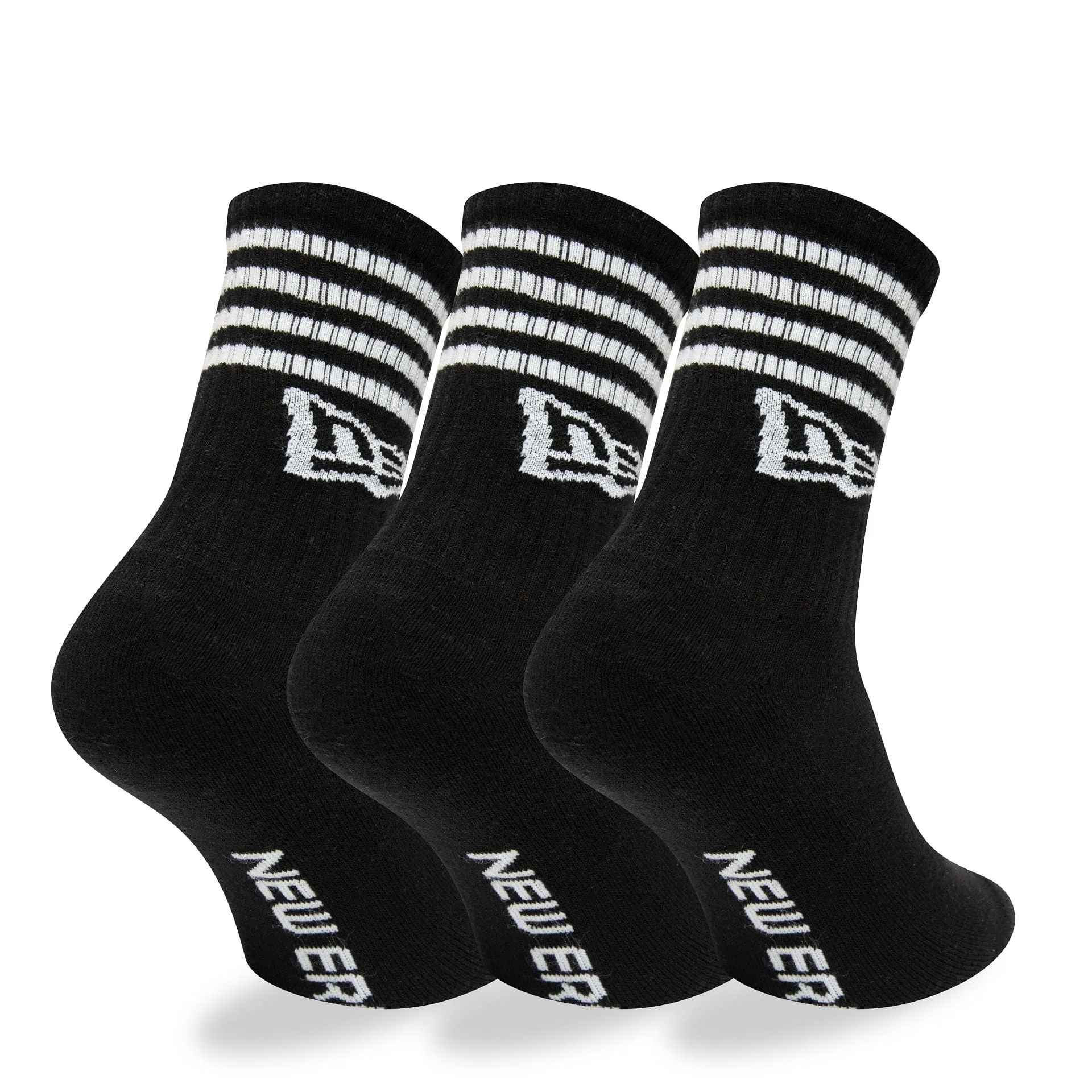 New Era Stripe 3 Pack Crew Black Socks NEW ERA