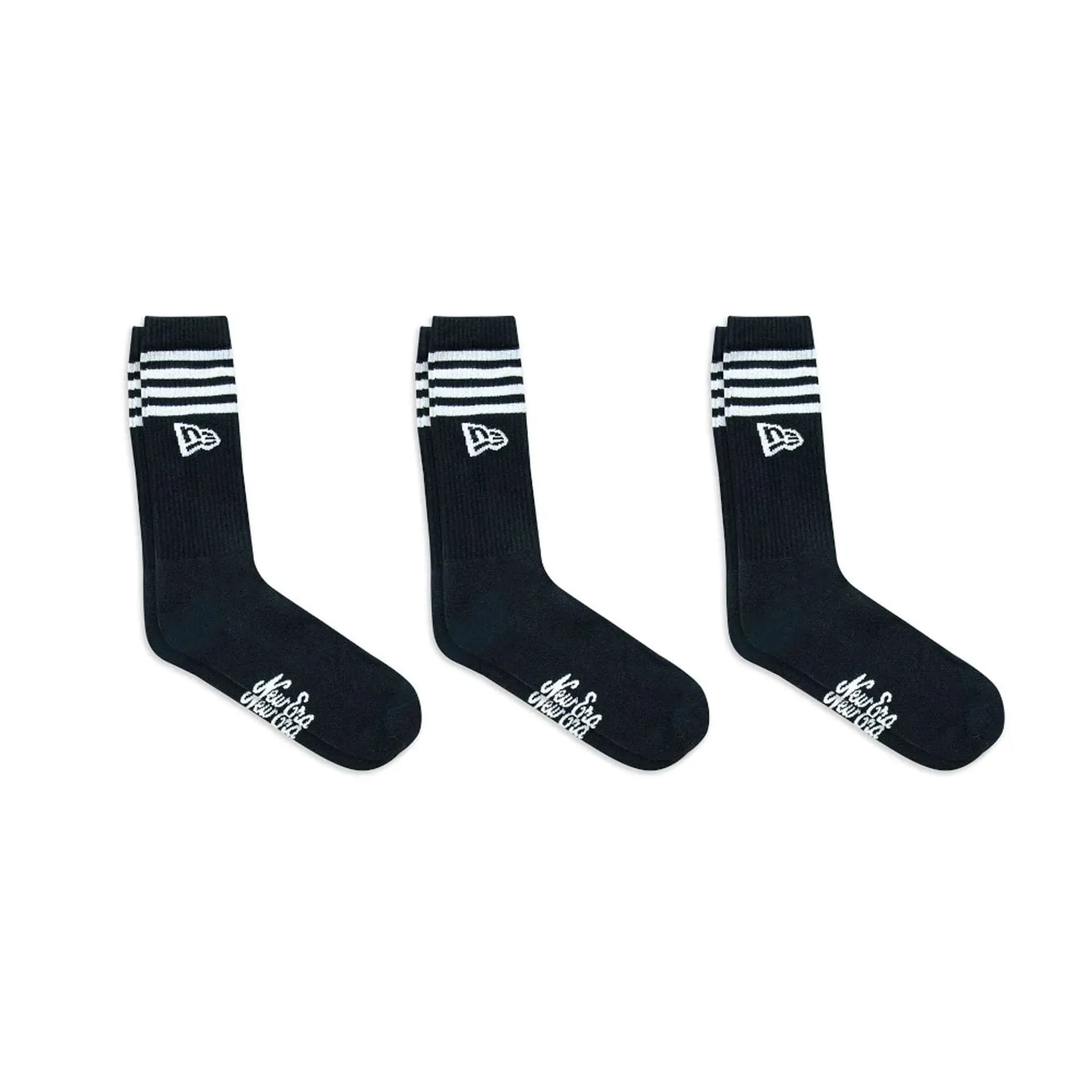 New Era Stripe 3 Pack Crew Black Socks NEW ERA