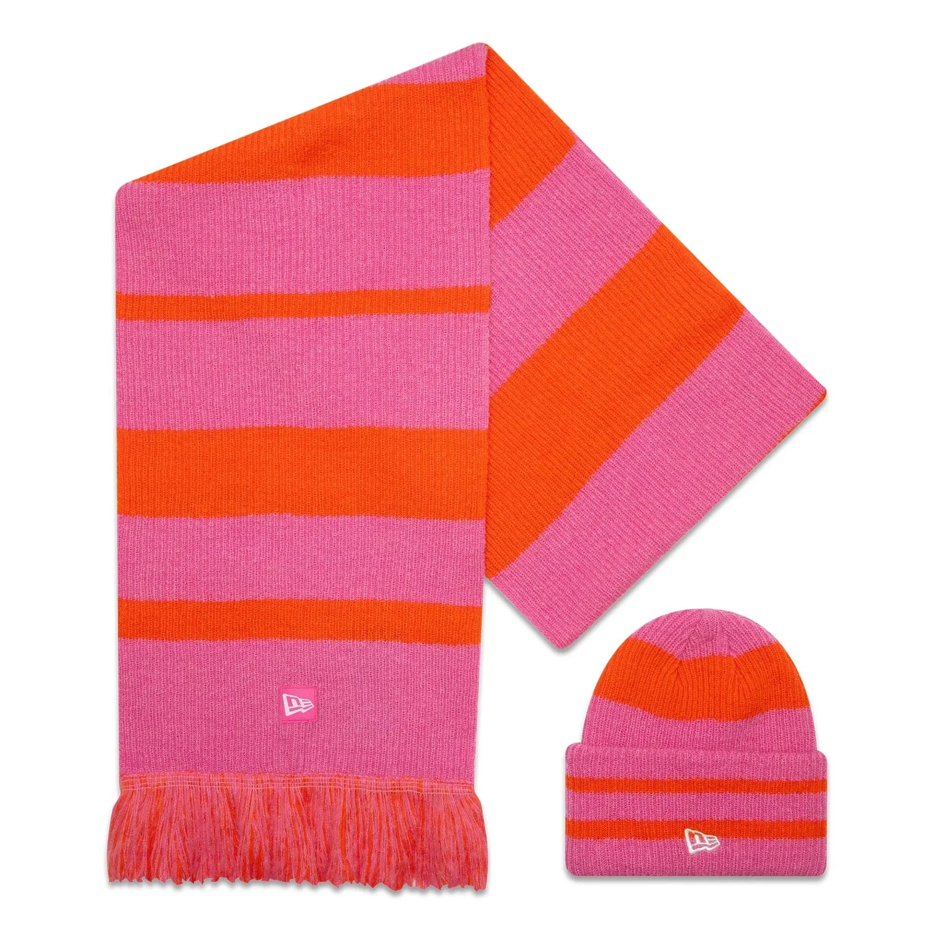 New Era Stripe Pastel Pink Beanie and Scarf Set NEW ERA