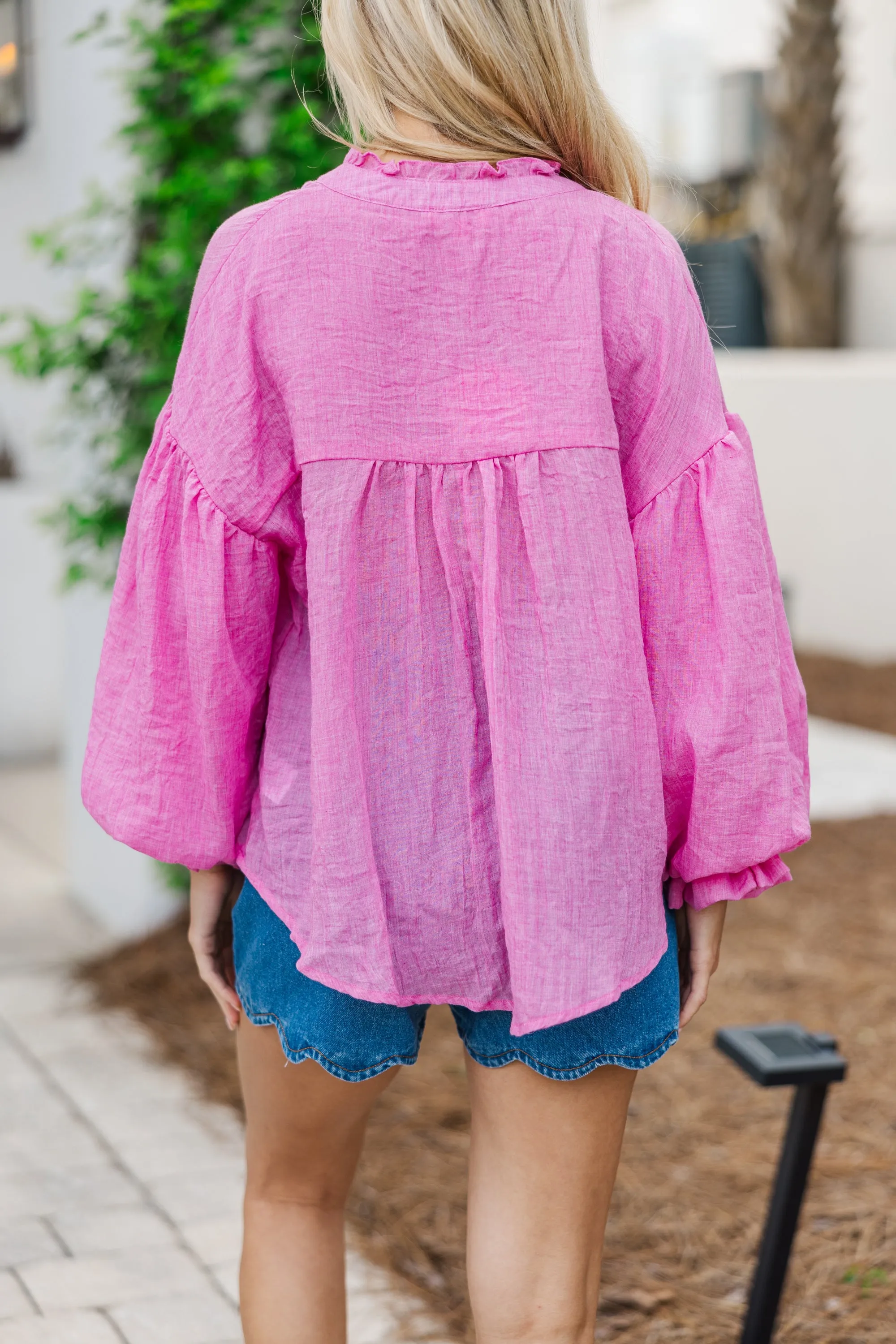 Now You Know Pink Bubble Sleeve Blouse