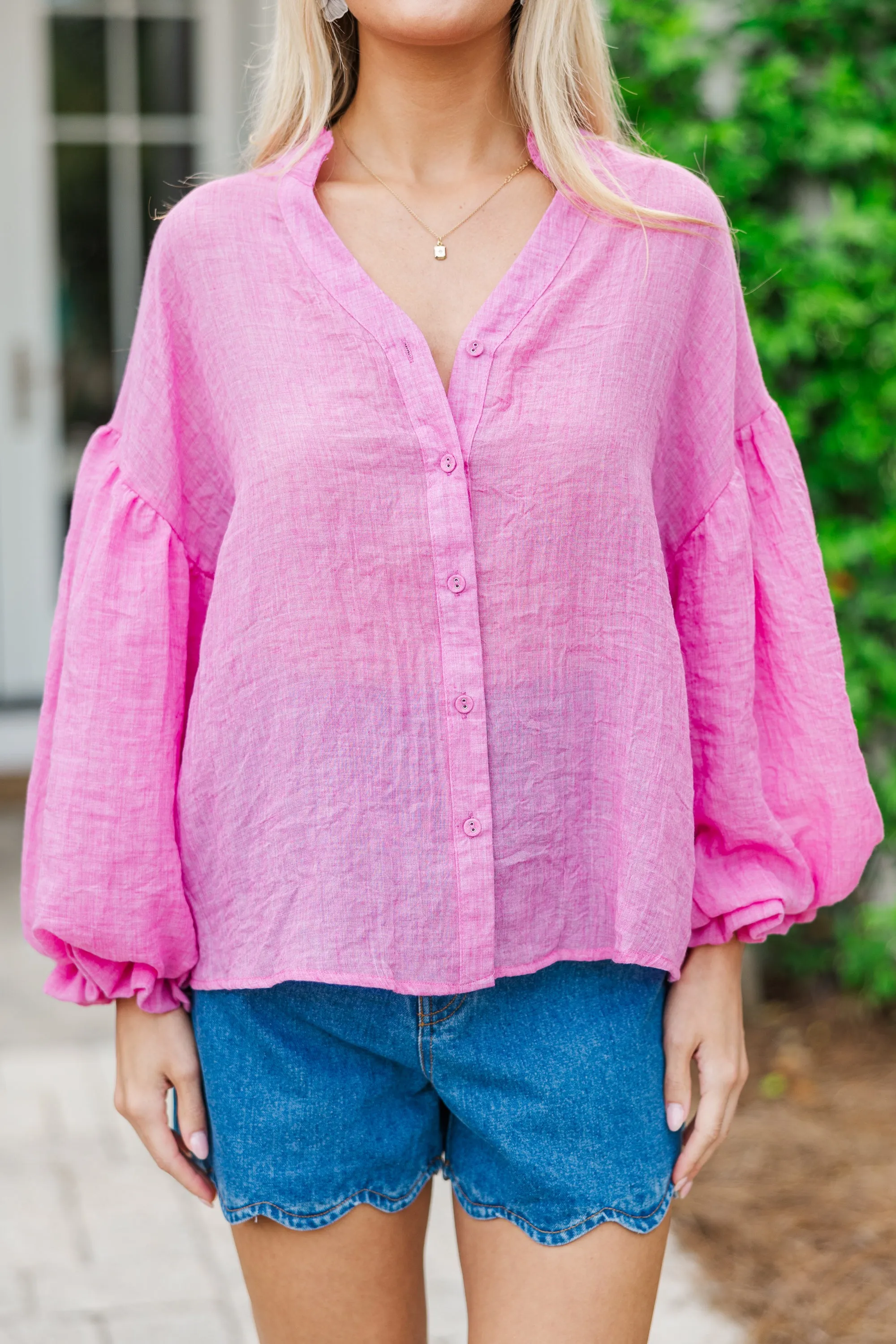 Now You Know Pink Bubble Sleeve Blouse