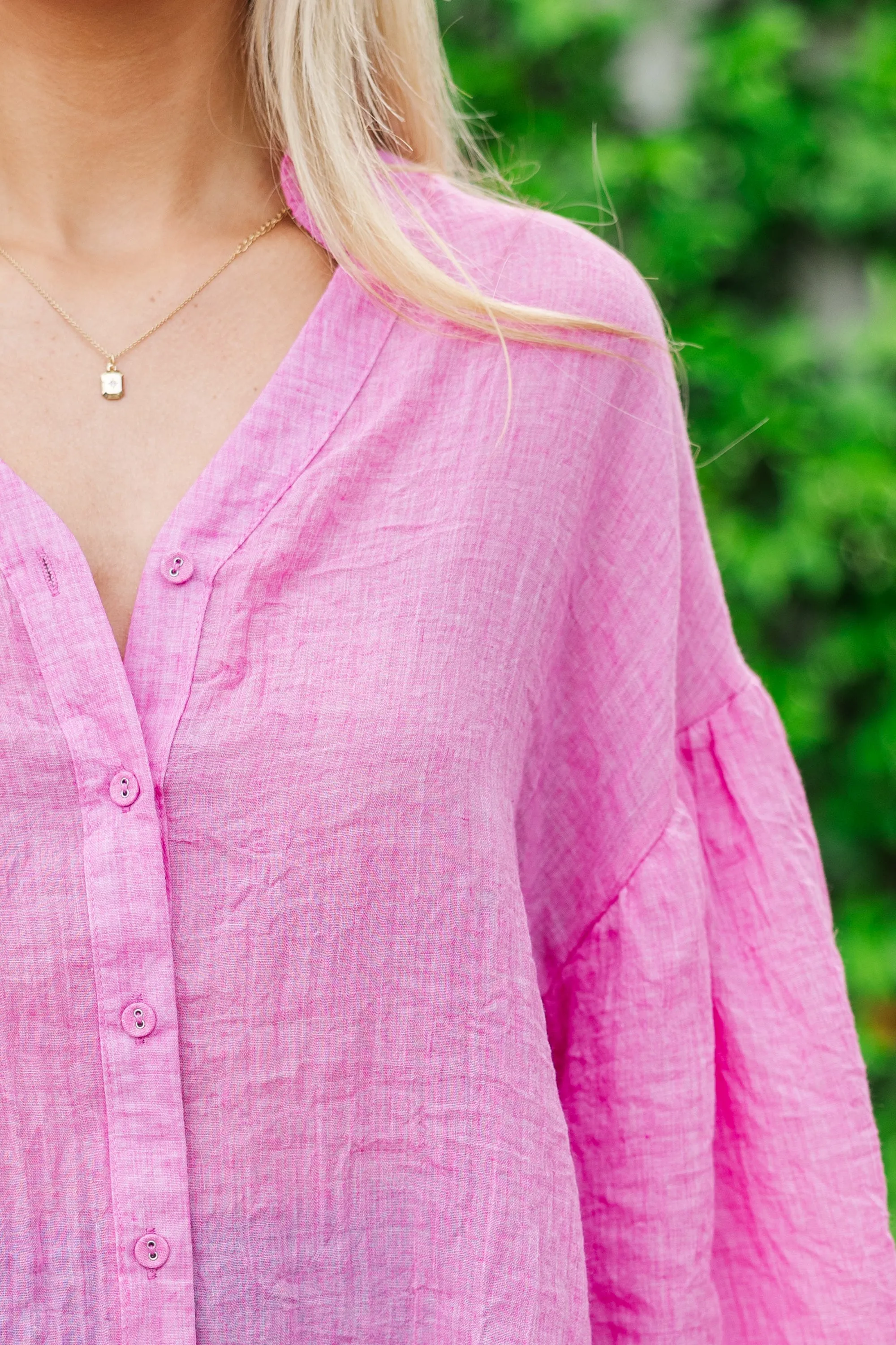 Now You Know Pink Bubble Sleeve Blouse