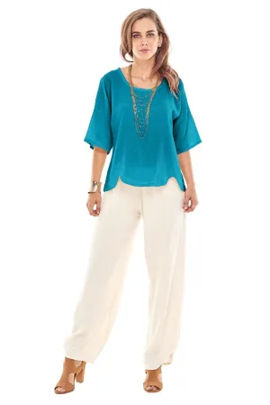 Oh My Gauze Scallop Top Turquoise
