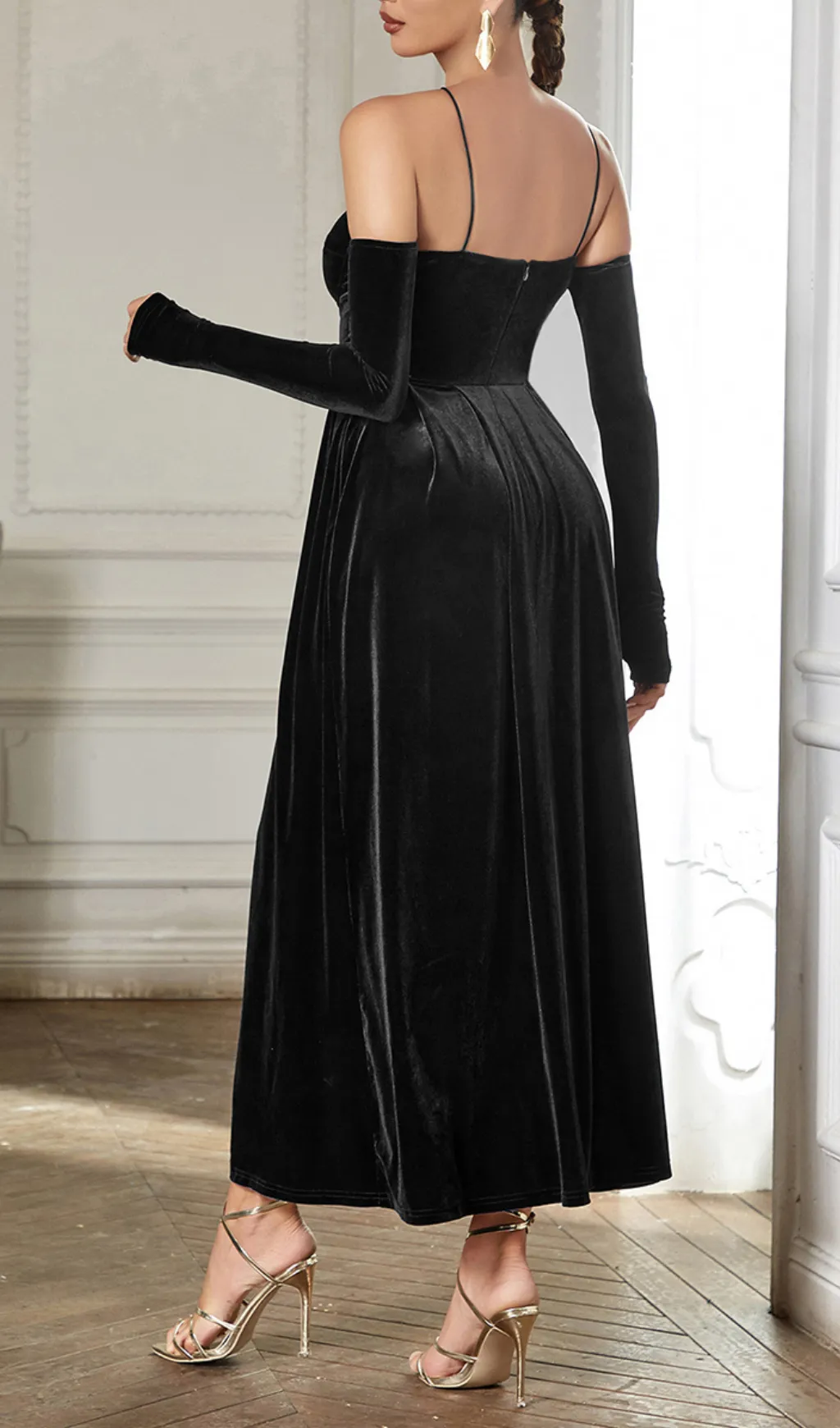 PLEATED VELVET GOWN GLOVES SUIT Gloria Lanvin