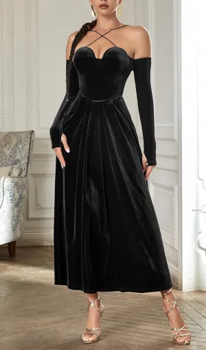 PLEATED VELVET GOWN GLOVES SUIT Gloria Lanvin