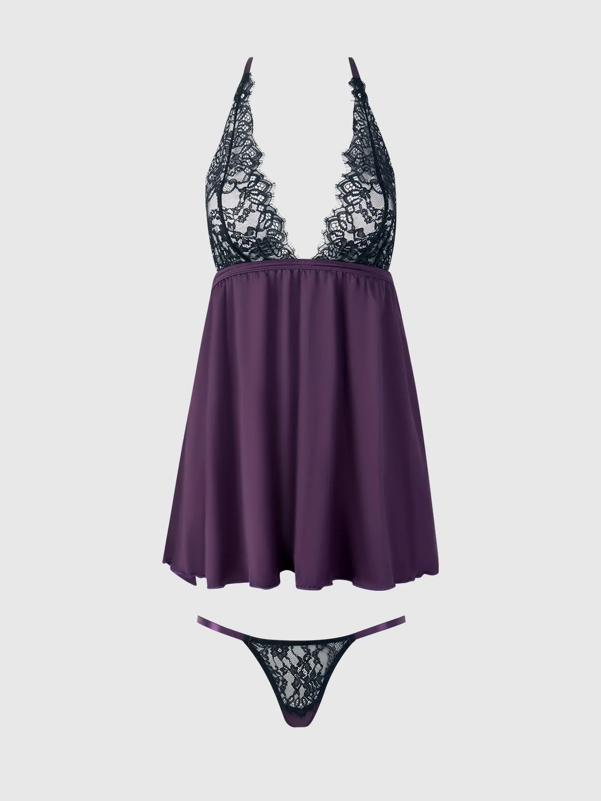 Rosalind Lace & Satin Halter Neck Drop Off Babydoll