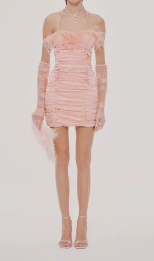 RUCHED FEATHER MINI DRESS IN PINK Gloria Lanvin