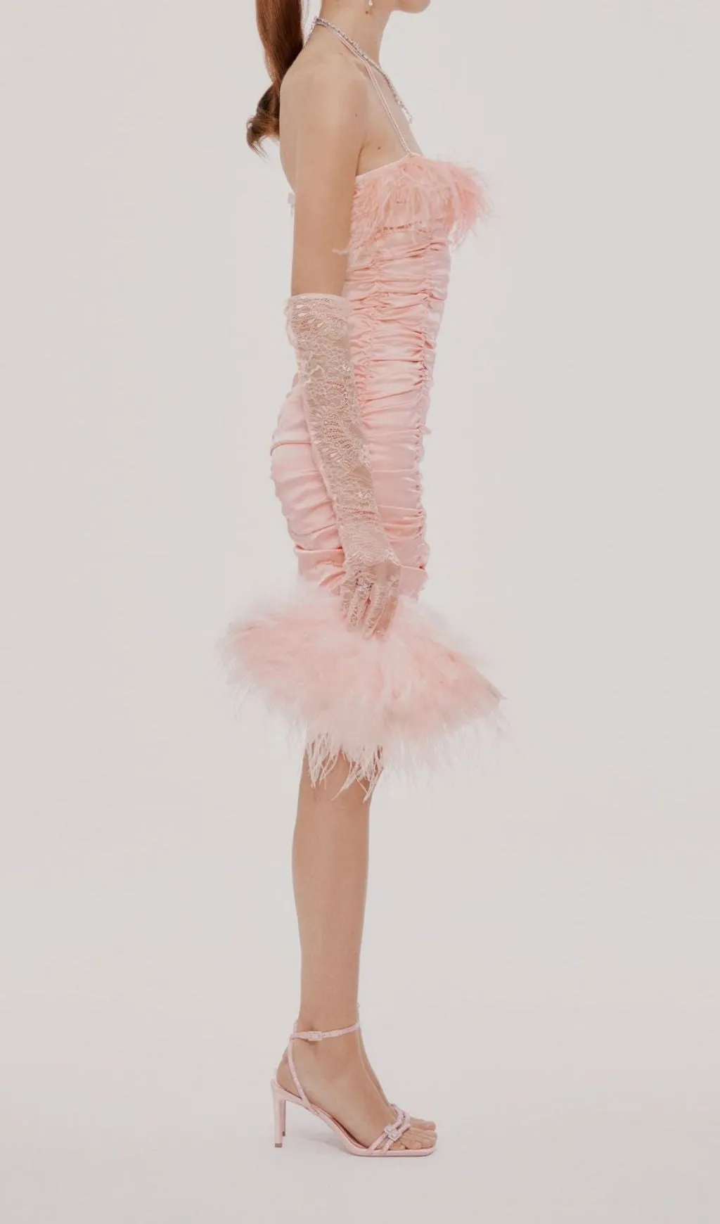 RUCHED FEATHER MINI DRESS IN PINK Gloria Lanvin