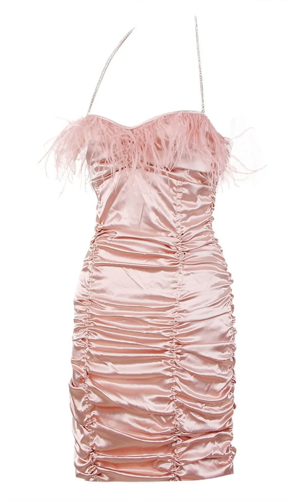 RUCHED FEATHER MINI DRESS IN PINK Gloria Lanvin
