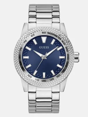 Silver-Tone and Blue Analog Watch