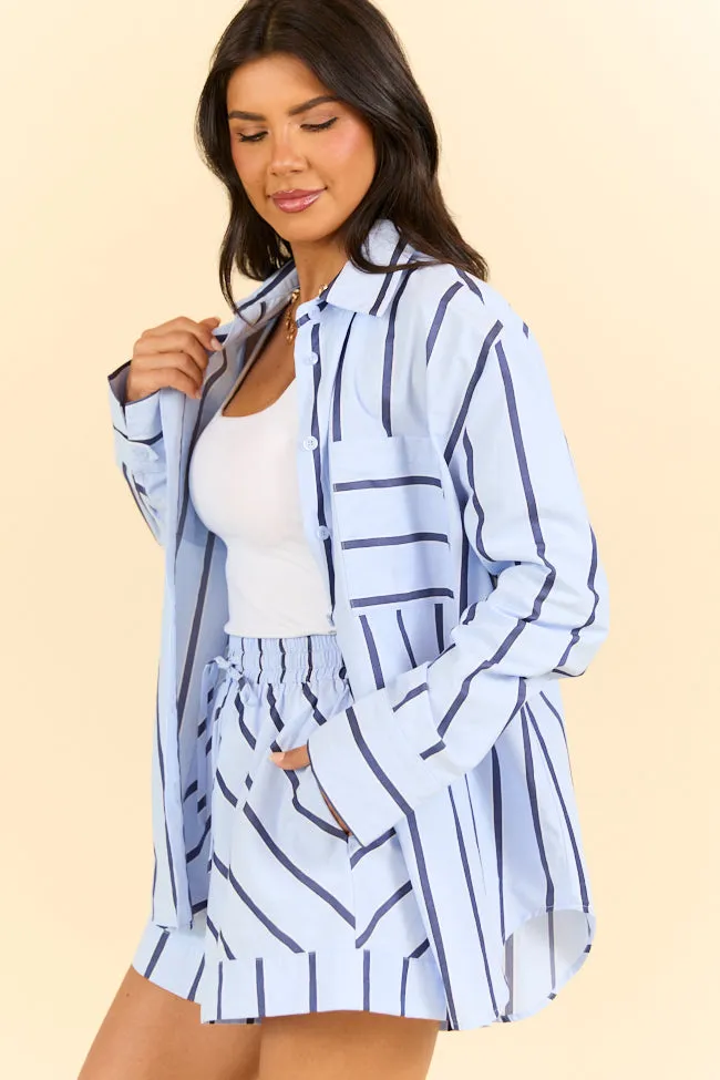 Stay Anchored Light Blue Stripe Button Down Shirt and Shorts Set