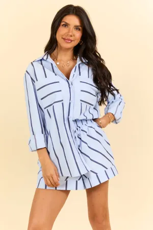 Stay Anchored Light Blue Stripe Button Down Shirt and Shorts Set