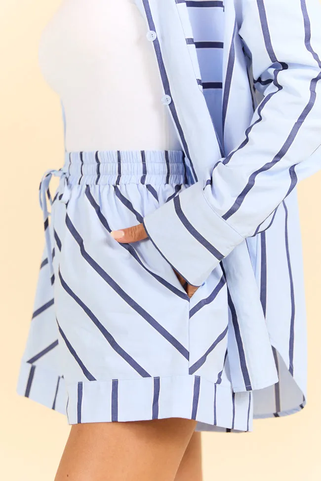 Stay Anchored Light Blue Stripe Button Down Shirt and Shorts Set