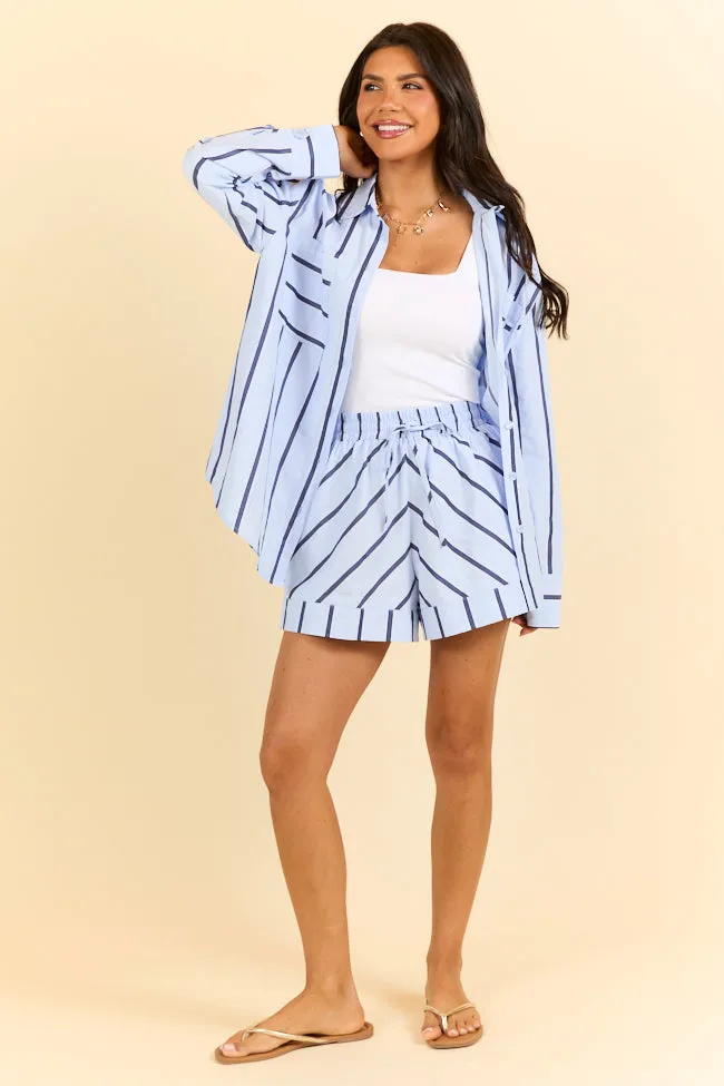 Stay Anchored Light Blue Stripe Button Down Shirt and Shorts Set