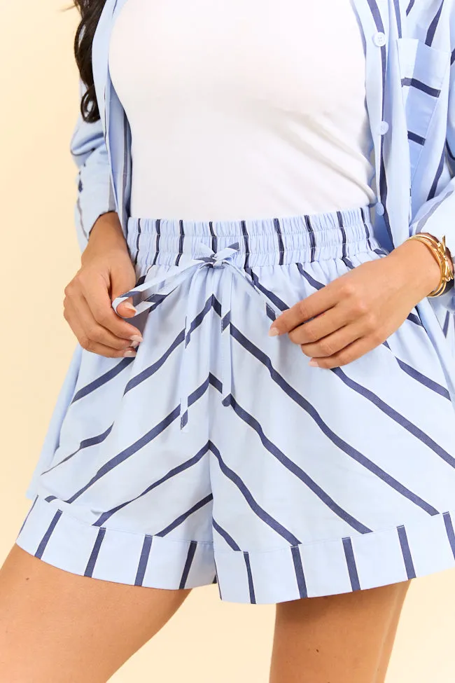 Stay Anchored Light Blue Stripe Button Down Shirt and Shorts Set
