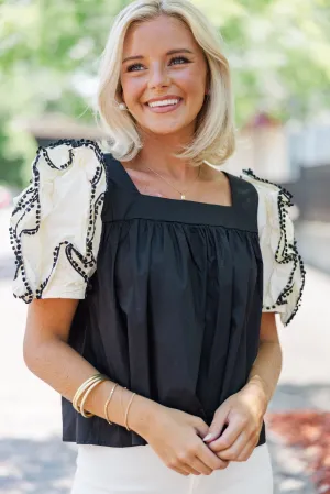 There For You Black Ruffled Blouse