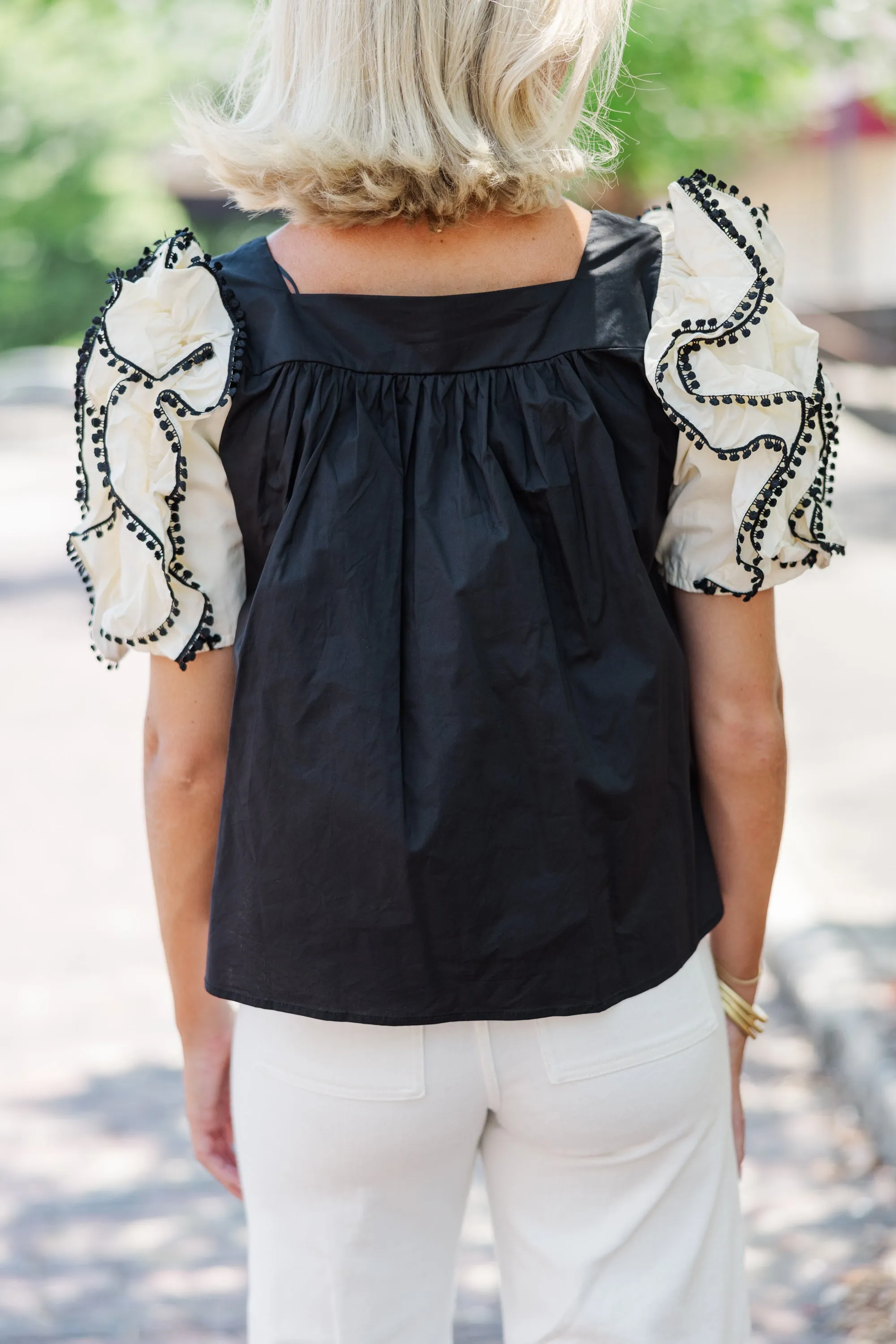 There For You Black Ruffled Blouse