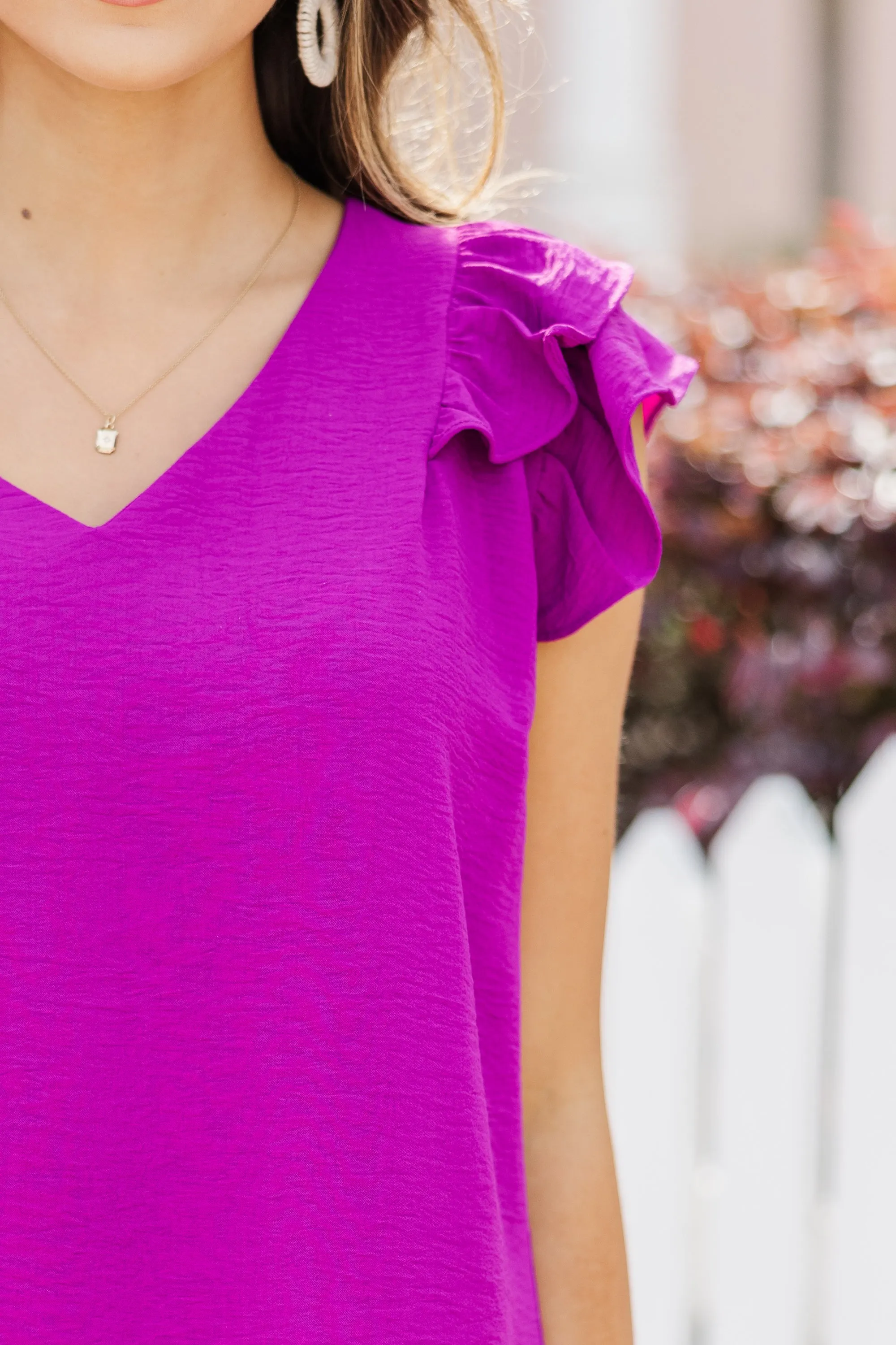 Travel Time Purple Ruffled Top