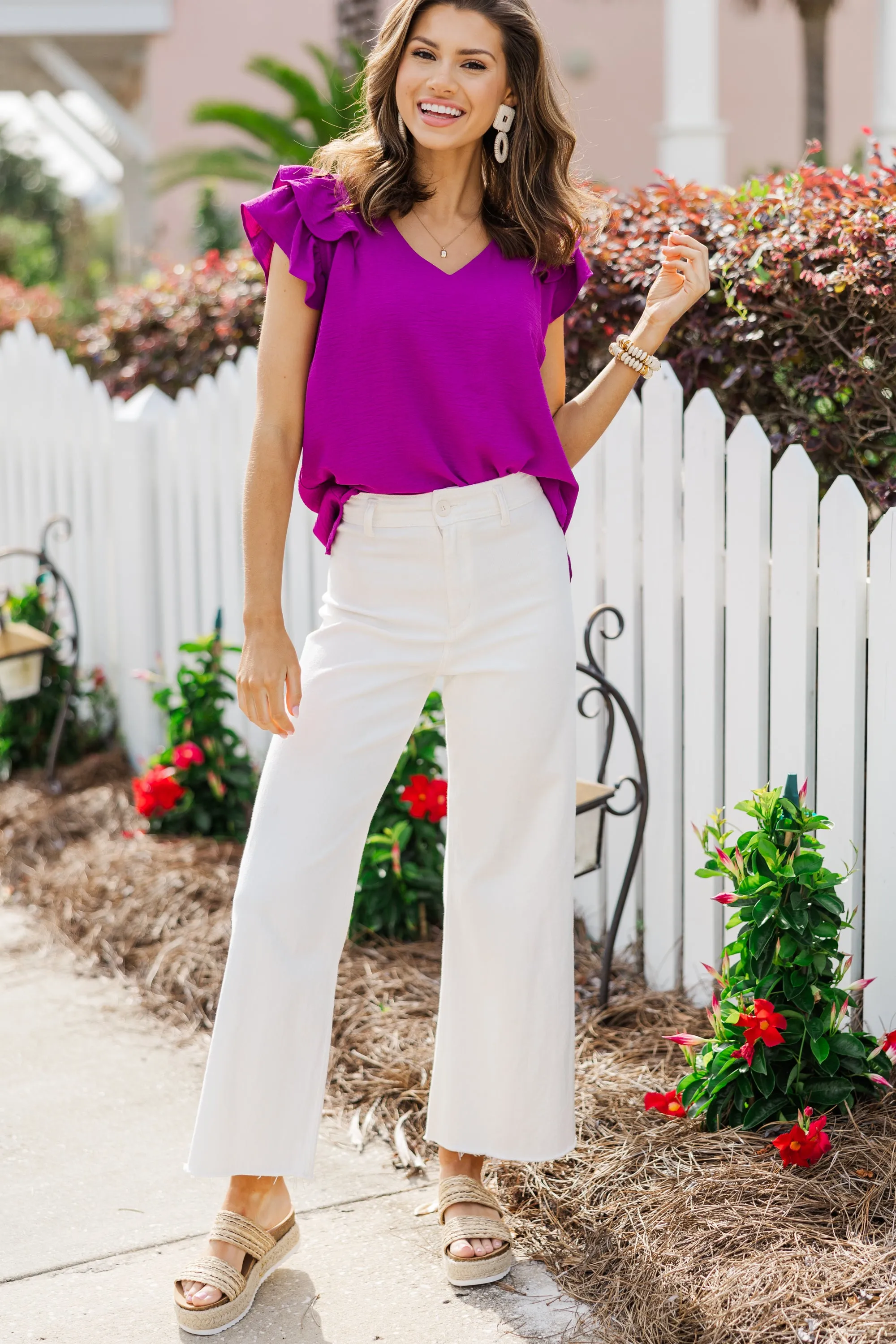 Travel Time Purple Ruffled Top