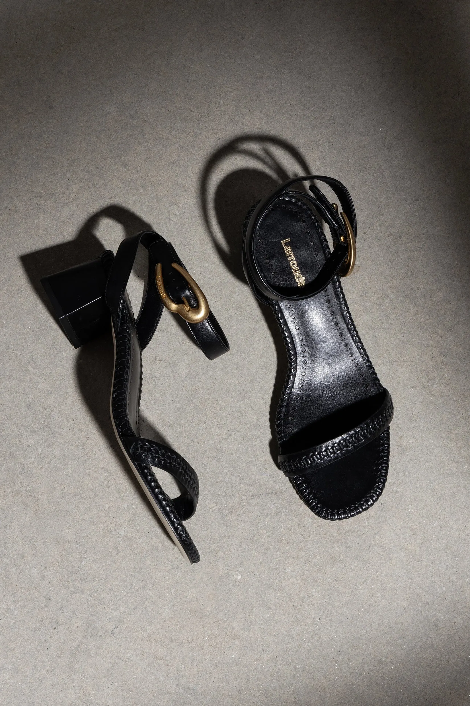 Verona Block Sandal In Black Leather